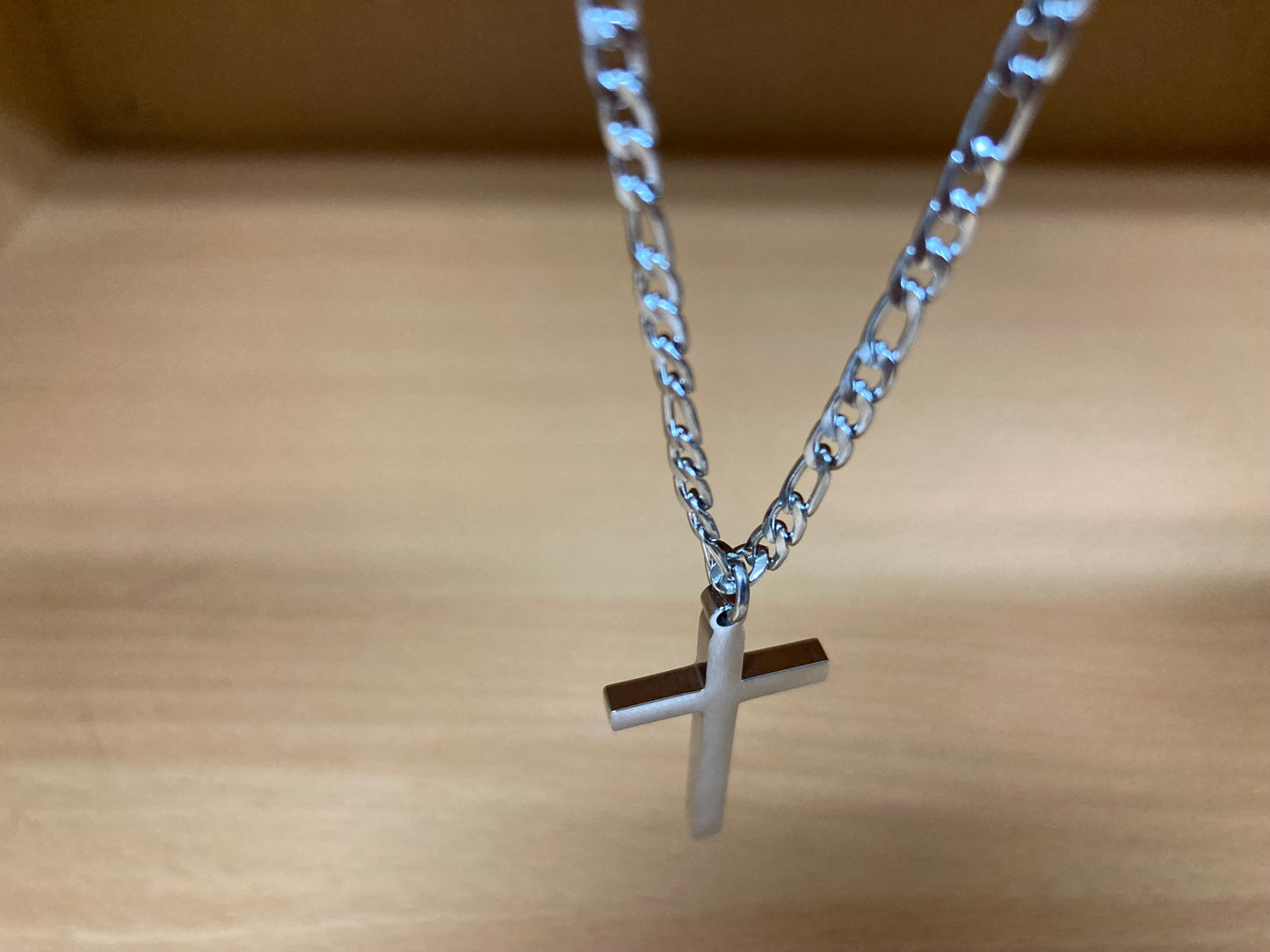 Tiny Treasures Seoul - Surgical Steel Slim Cross Figaro Chain Necklace