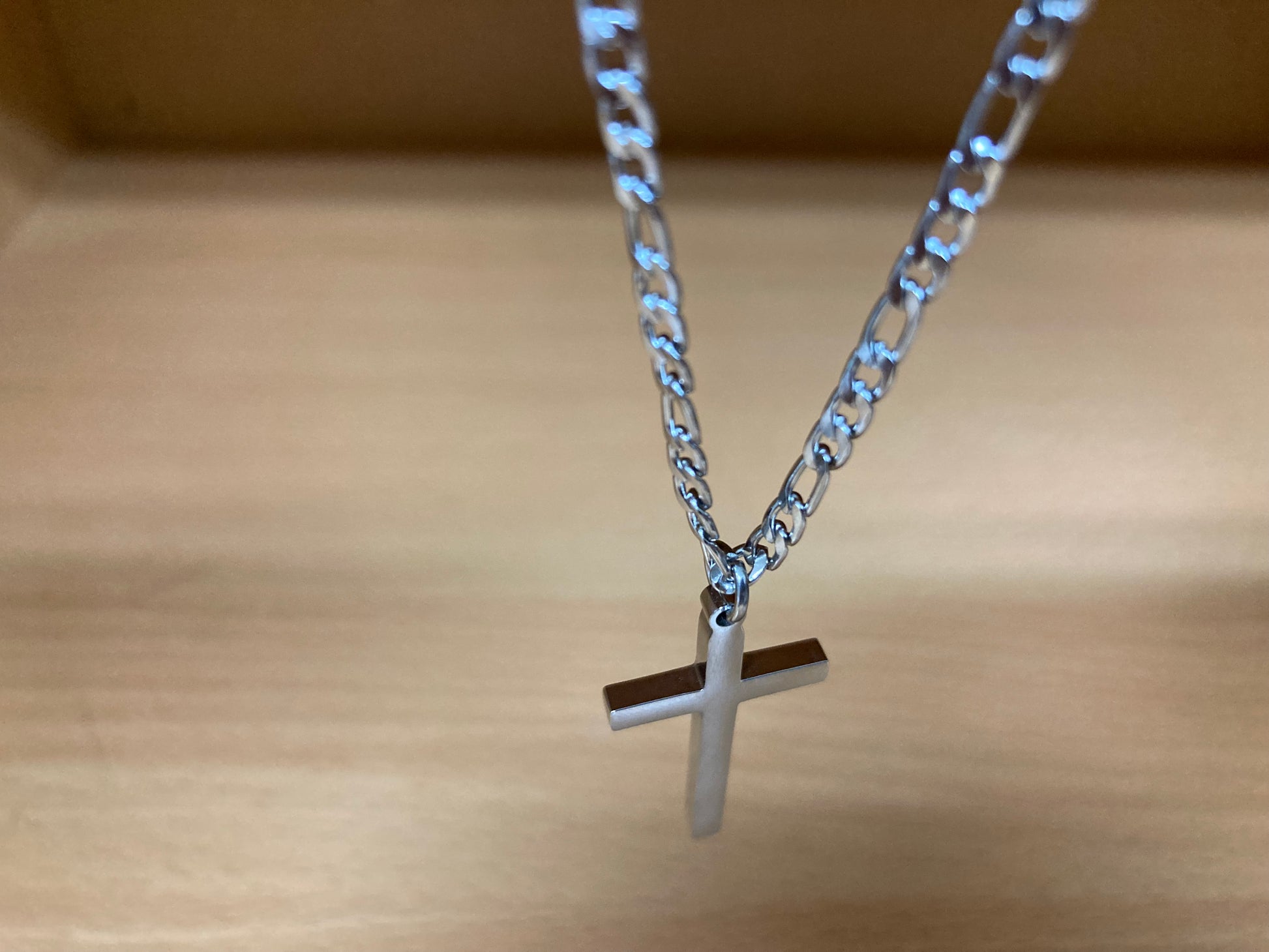 Tiny Treasures Seoul - Surgical Steel Slim Cross Figaro Chain Necklace