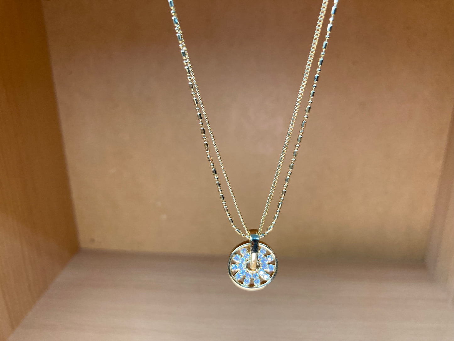 Tiny Treasures Seoul - Sunburst Double Chain Pendant Necklace (Gold) Detail View