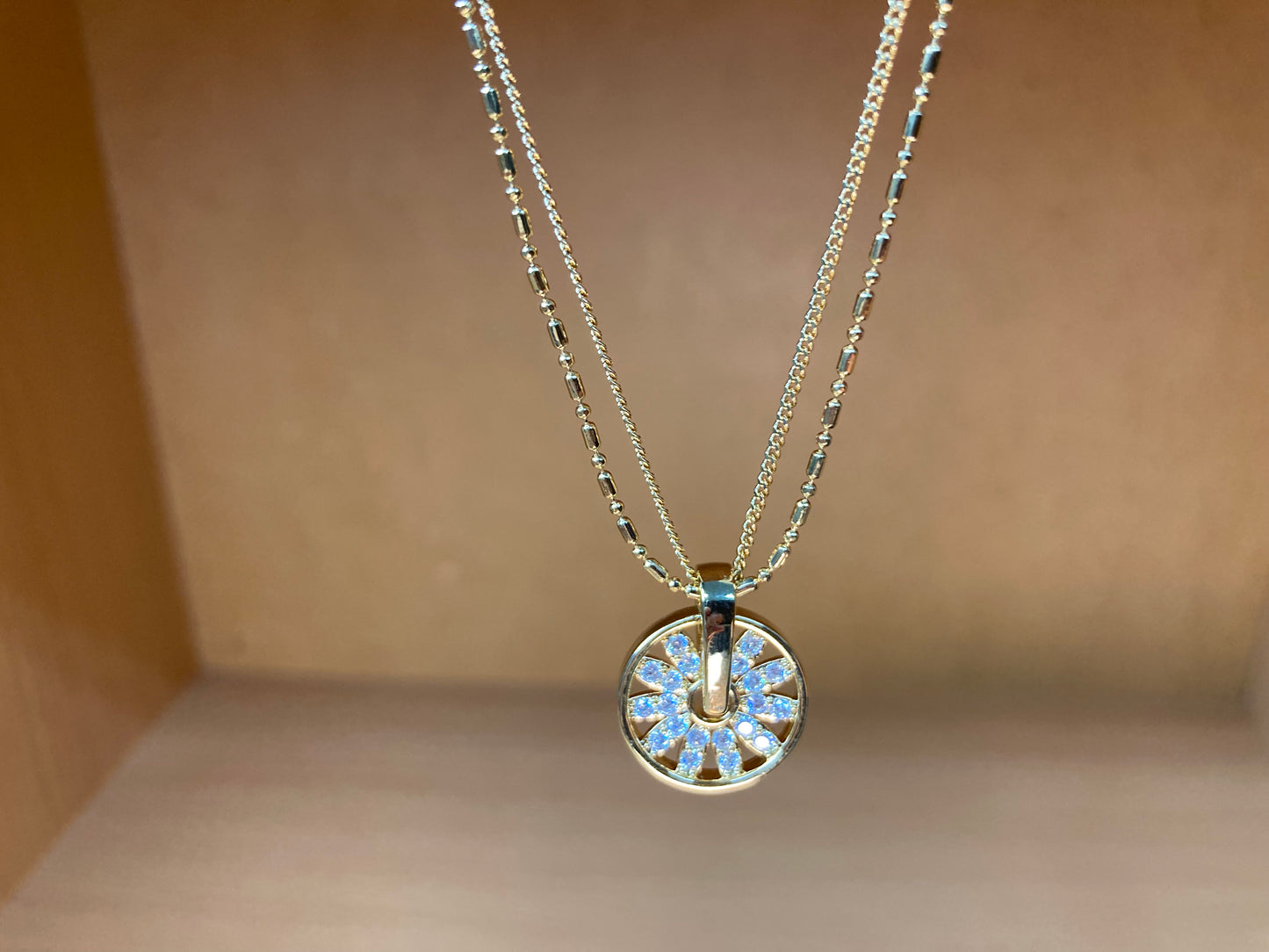 Tiny Treasures Seoul - Sunburst Double Chain Pendant Necklace (Gold) Chain View