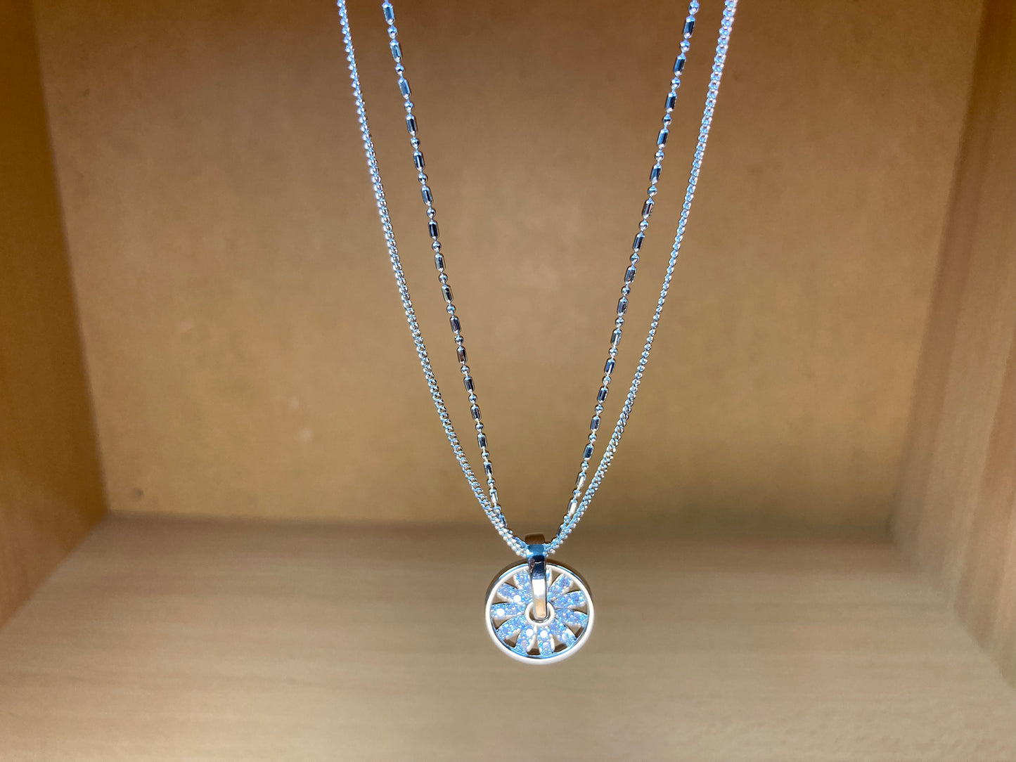 Tiny Treasures Seoul - Sunburst Double Chain Pendant Necklace (Silver)