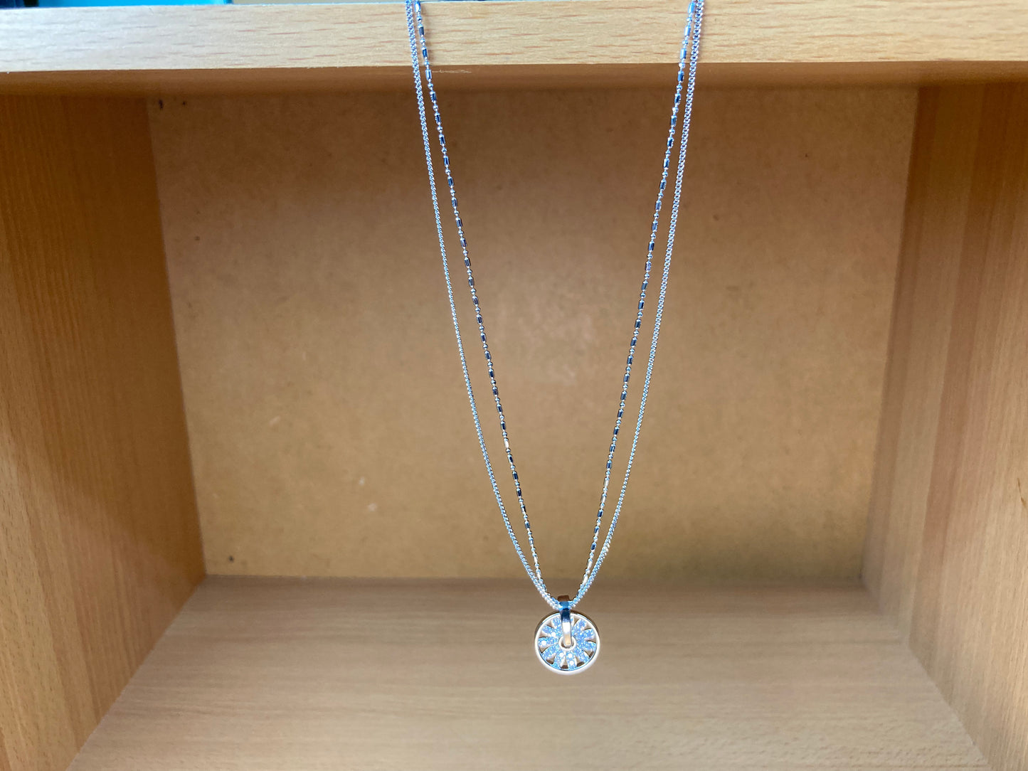 Tiny Treasures Seoul - Sunburst Double Chain Pendant Necklace (Silver) Front View