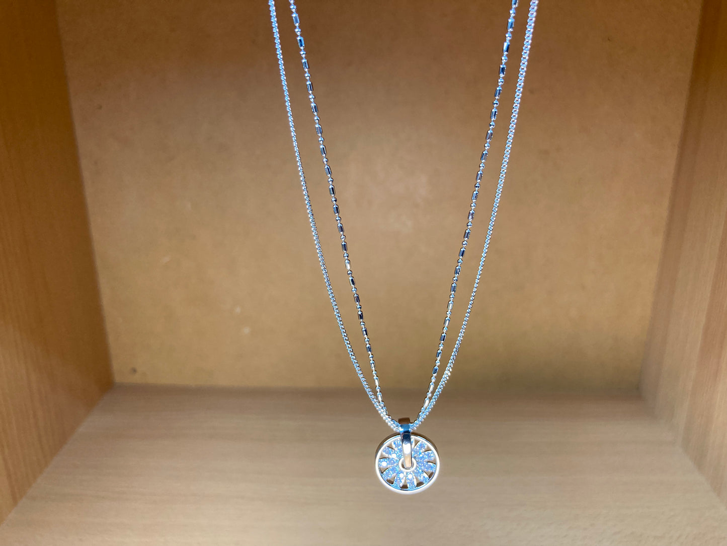 Tiny Treasures Seoul - Sunburst Double Chain Pendant Necklace (Silver) Detail View