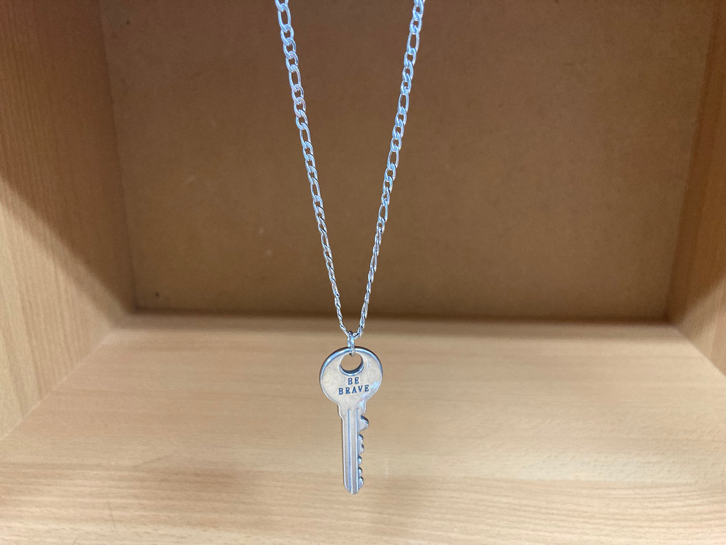 Tiny Treasures Seoul - Surgical Steel Brave Key Pendant Figaro Chain Necklace