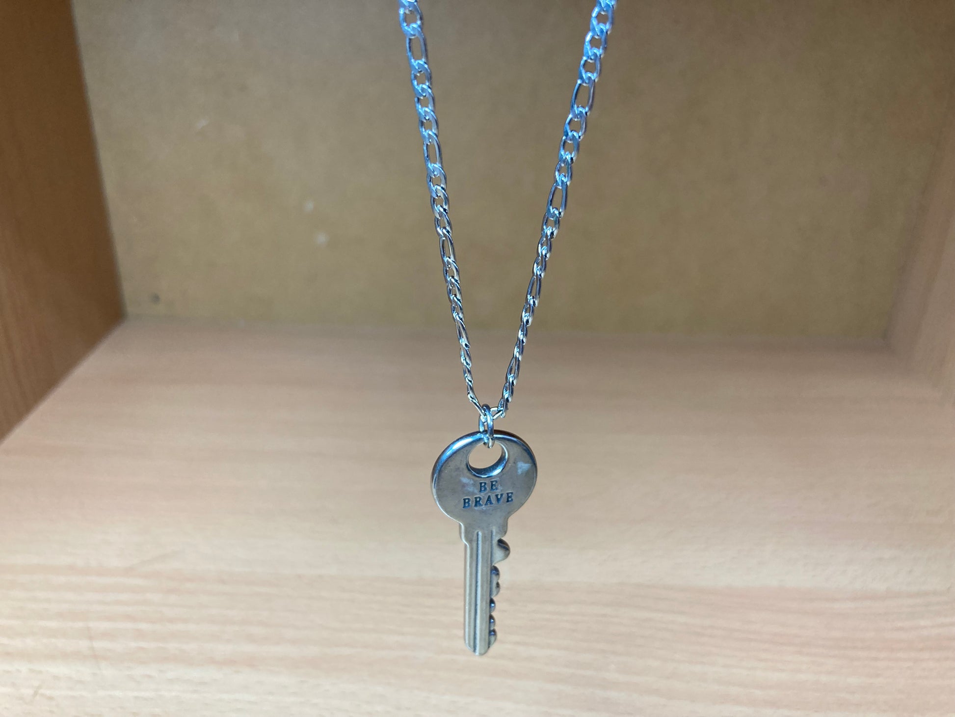 Tiny Treasures Seoul - Surgical Steel Brave Key Pendant Figaro Chain Necklace