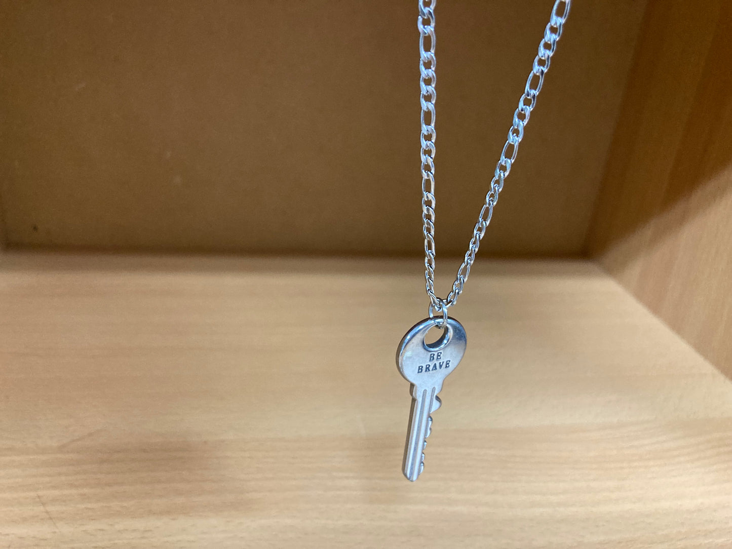 Tiny Treasures Seoul - Surgical Steel Brave Key Pendant Figaro Chain Necklace