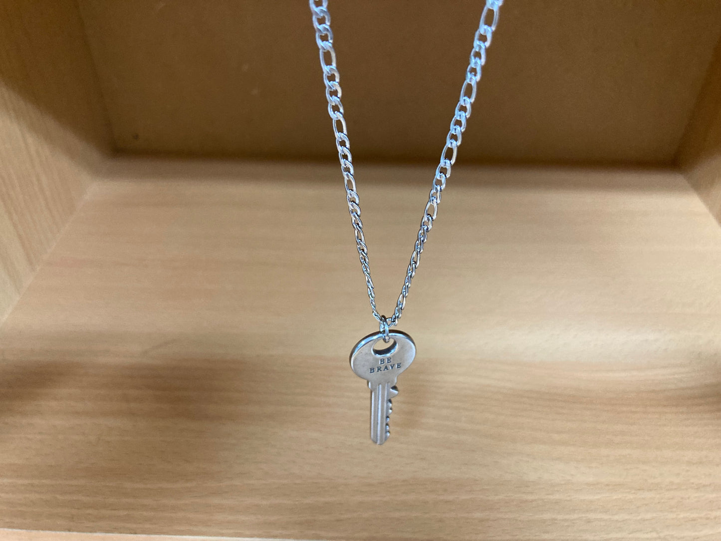 Tiny Treasures Seoul - Surgical Steel Brave Key Pendant Figaro Chain Necklace