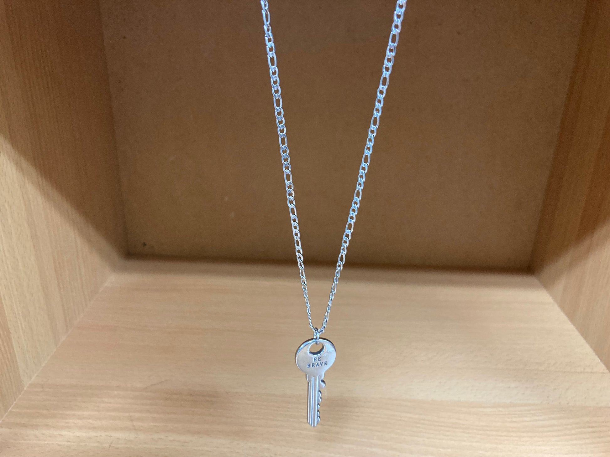 Tiny Treasures Seoul - Surgical Steel Brave Key Pendant Figaro Chain Necklace
