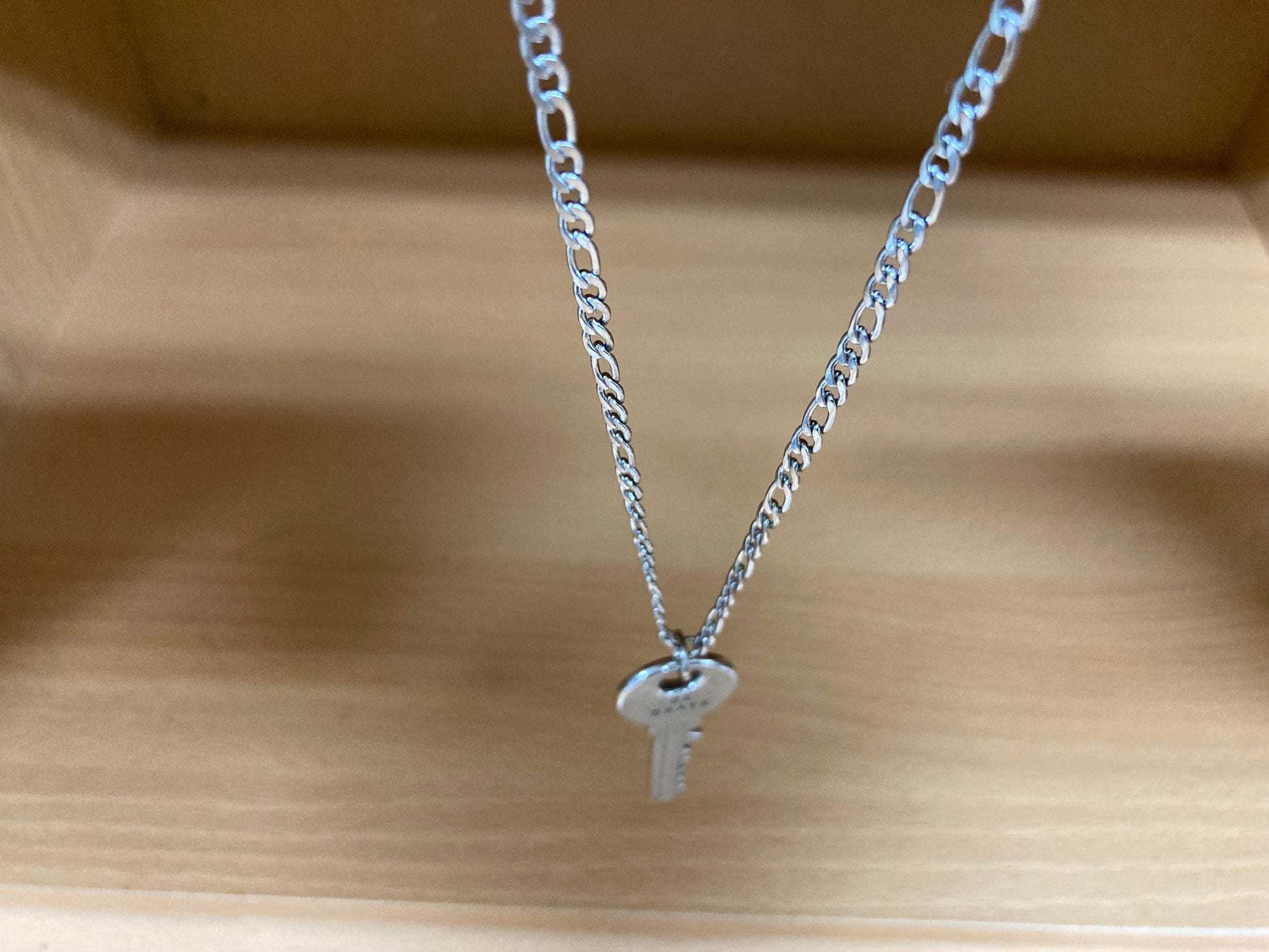 Tiny Treasures Seoul - Surgical Steel Brave Key Pendant Figaro Chain Necklace
