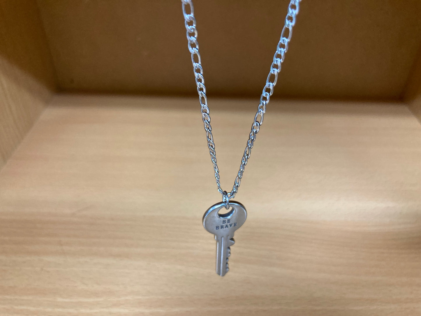 Tiny Treasures Seoul - Surgical Steel Brave Key Pendant Figaro Chain Necklace