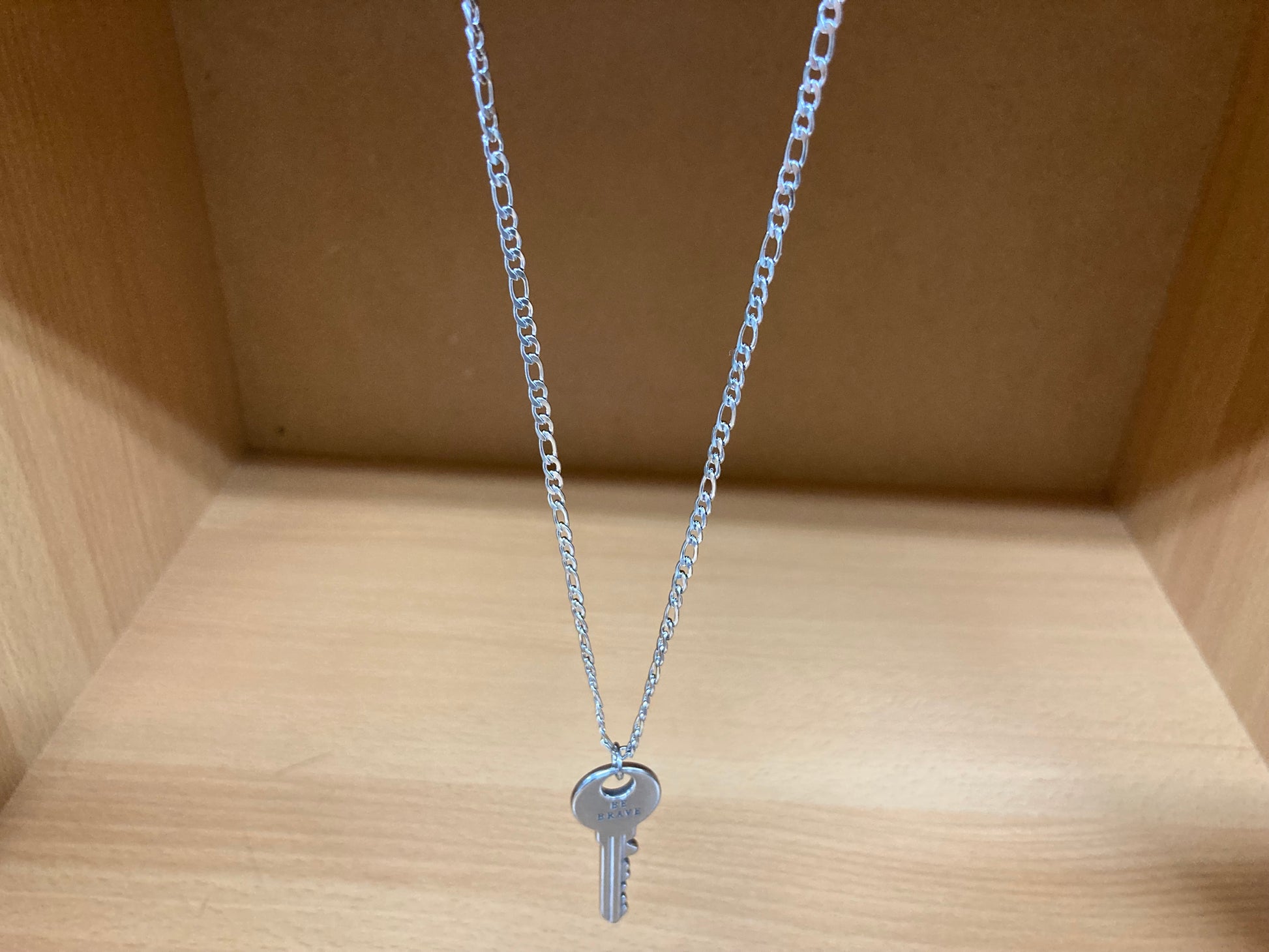 Tiny Treasures Seoul - Surgical Steel Brave Key Pendant Figaro Chain Necklace
