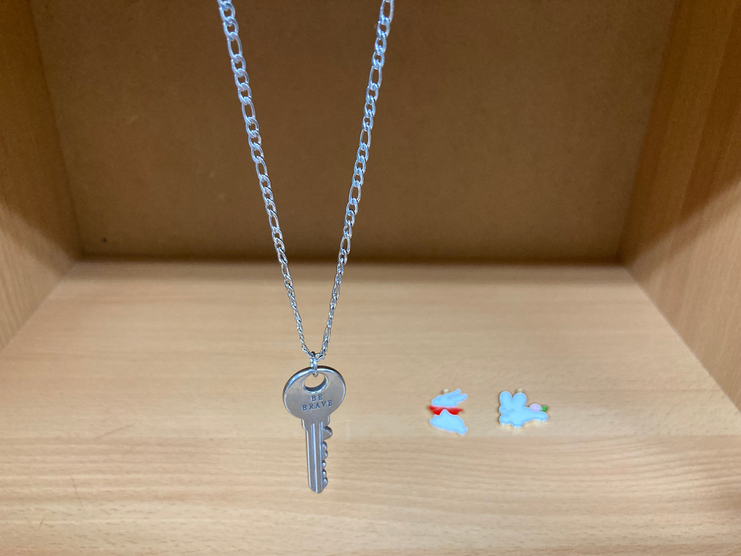 Tiny Treasures Seoul - Surgical Steel Brave Key Pendant Figaro Chain Necklace