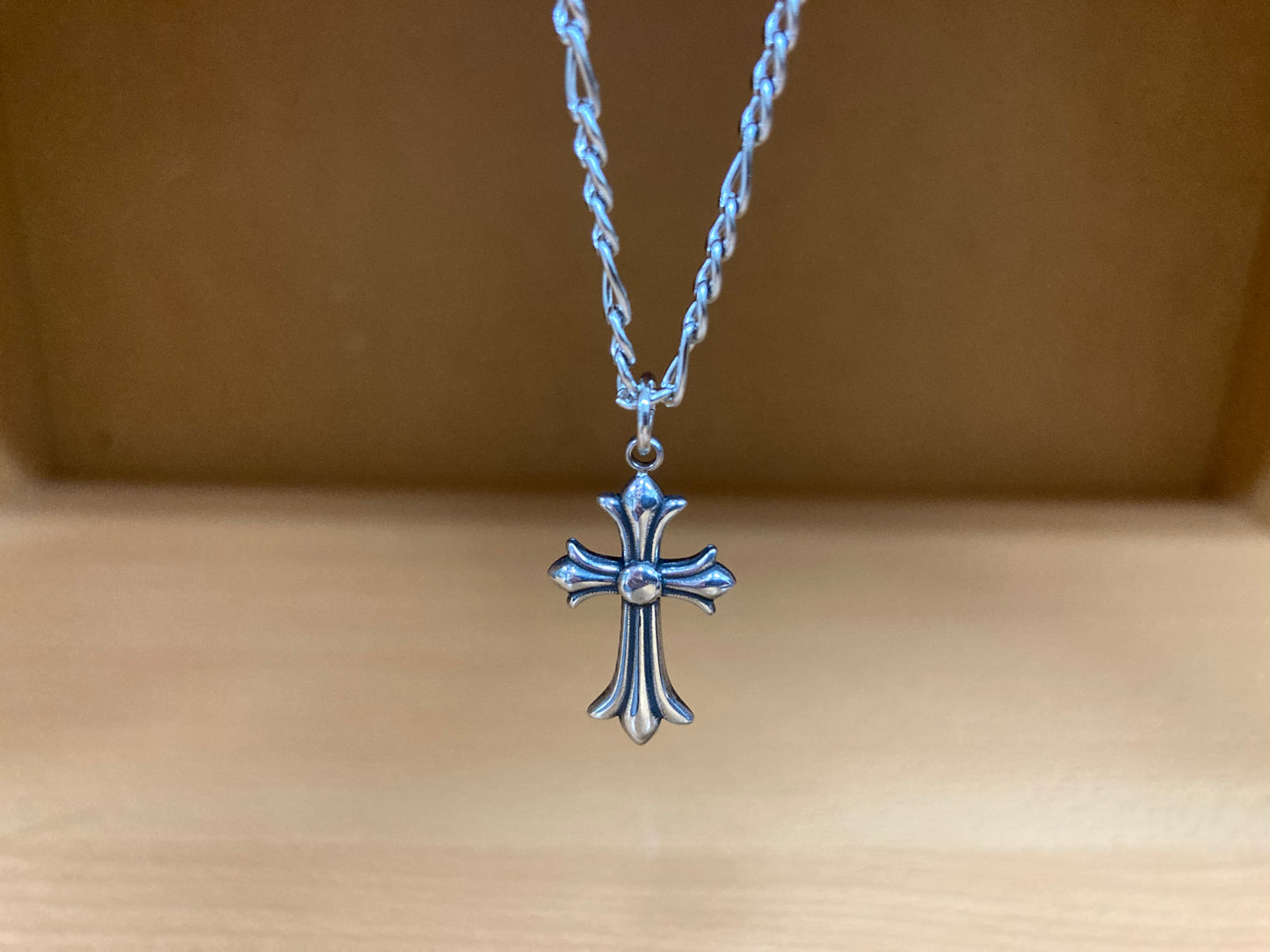 Tiny Treasures Seoul - Surgical Steel Small Gothic Cross Pendant Figaro Chain Necklace