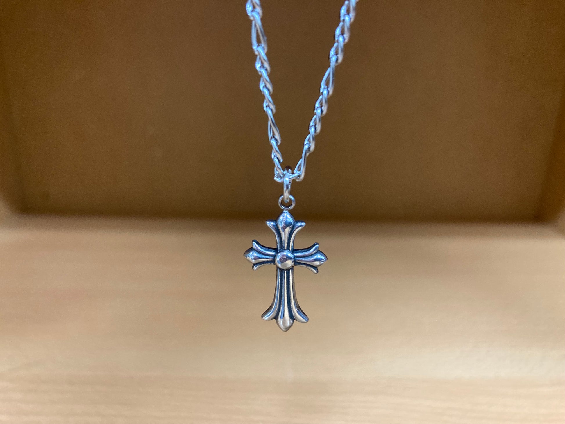 Tiny Treasures Seoul - Surgical Steel Small Gothic Cross Pendant Figaro Chain Necklace