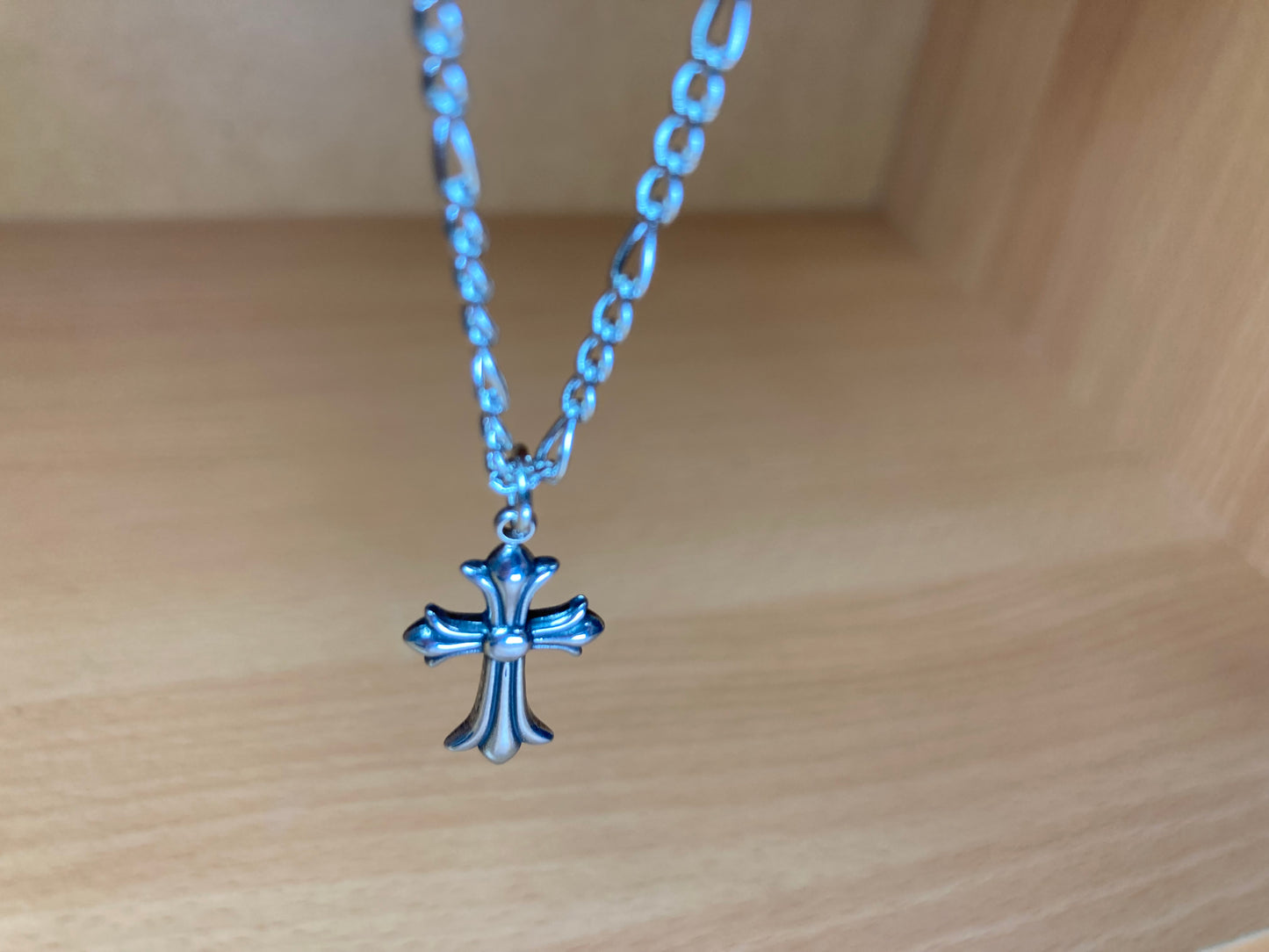 Tiny Treasures Seoul - Surgical Steel Small Gothic Cross Pendant Figaro Chain Necklace