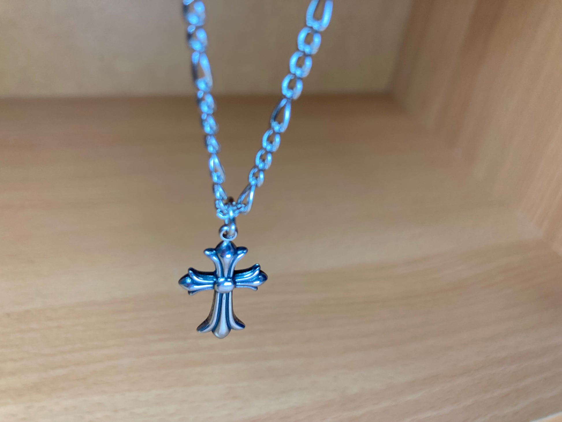 Tiny Treasures Seoul - Surgical Steel Small Gothic Cross Pendant Figaro Chain Necklace