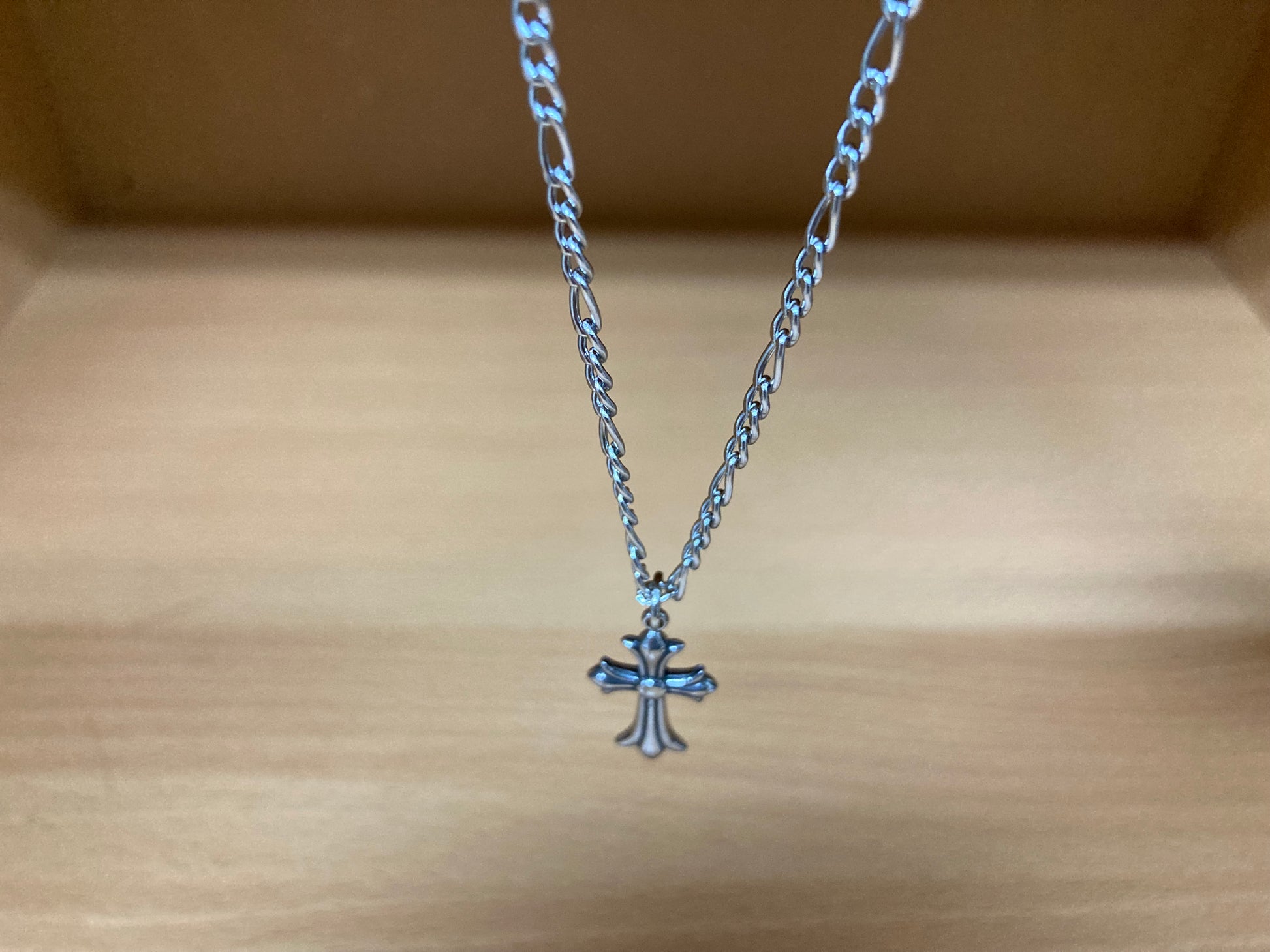Tiny Treasures Seoul - Surgical Steel Small Gothic Cross Pendant Figaro Chain Necklace