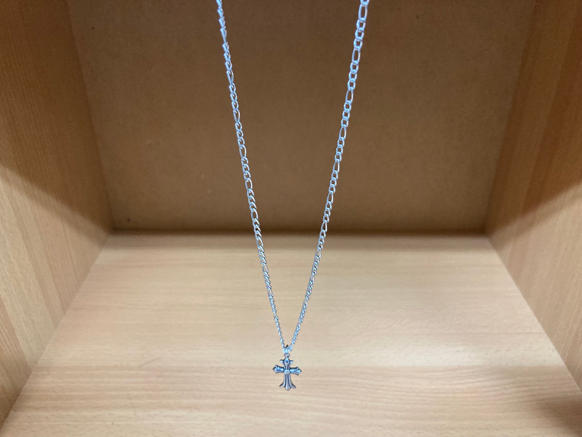Tiny Treasures Seoul - Surgical Steel Small Gothic Cross Pendant Figaro Chain Necklace