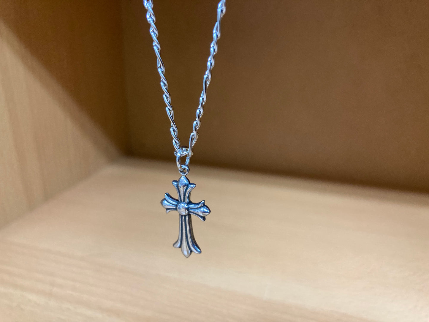 Tiny Treasures Seoul - Surgical Steel Small Gothic Cross Pendant Figaro Chain Necklace