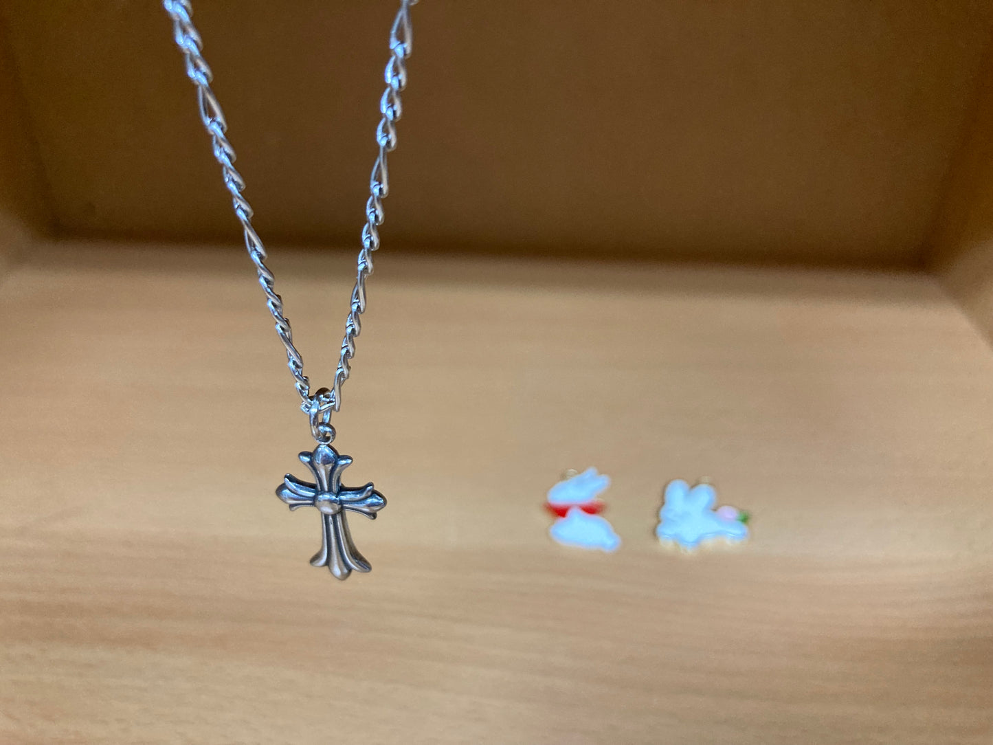 Tiny Treasures Seoul - Surgical Steel Small Gothic Cross Pendant Figaro Chain Necklace