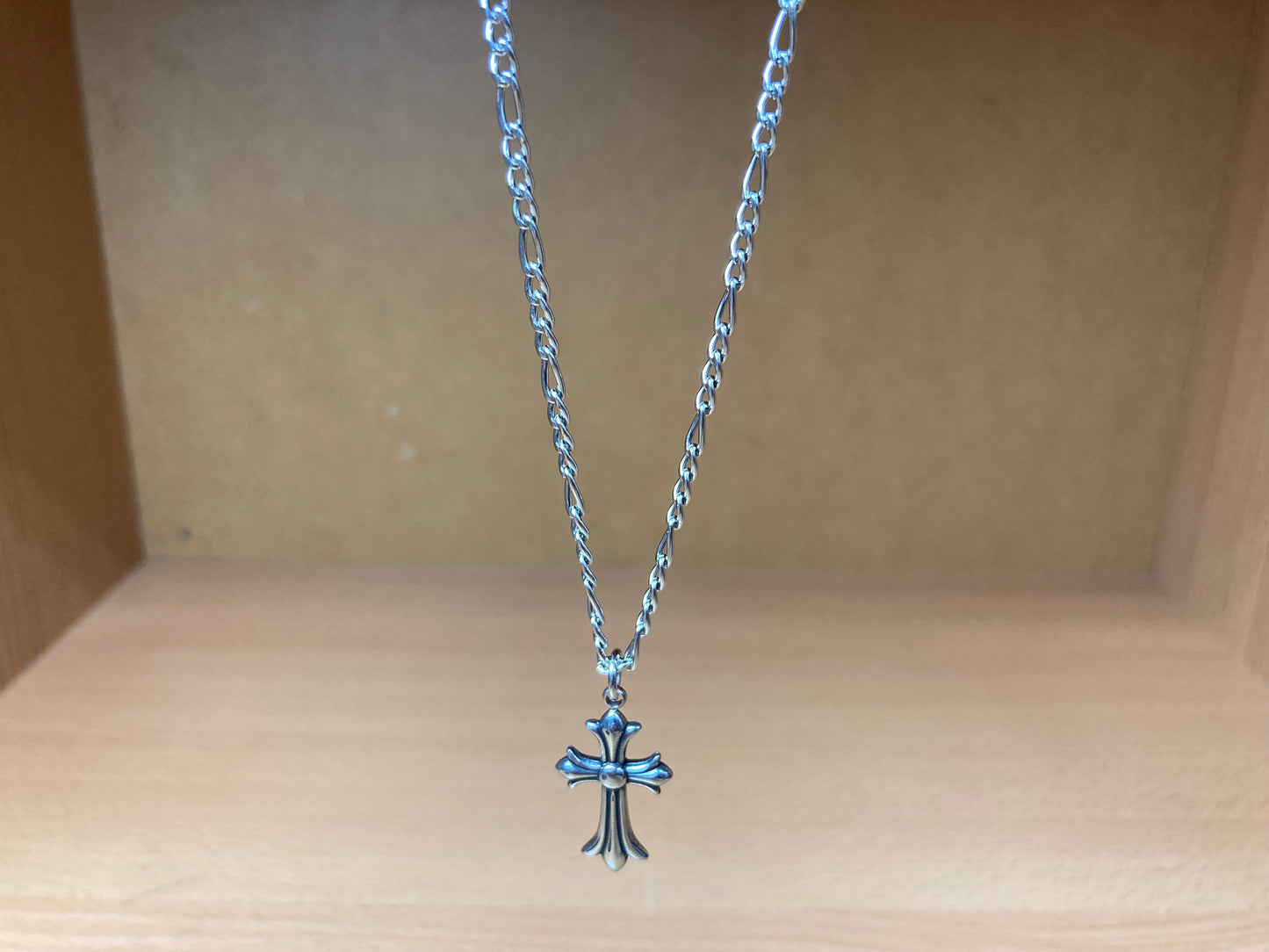 Tiny Treasures Seoul - Surgical Steel Small Gothic Cross Pendant Figaro Chain Necklace