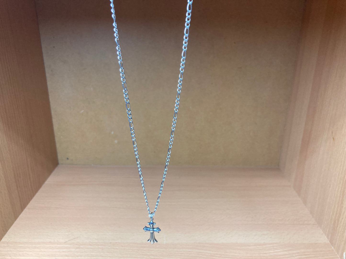 Tiny Treasures Seoul - Surgical Steel Small Gothic Cross Pendant Figaro Chain Necklace