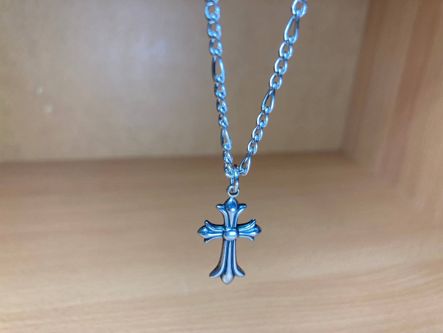 Tiny Treasures Seoul - Surgical Steel Small Gothic Cross Pendant Figaro Chain Necklace