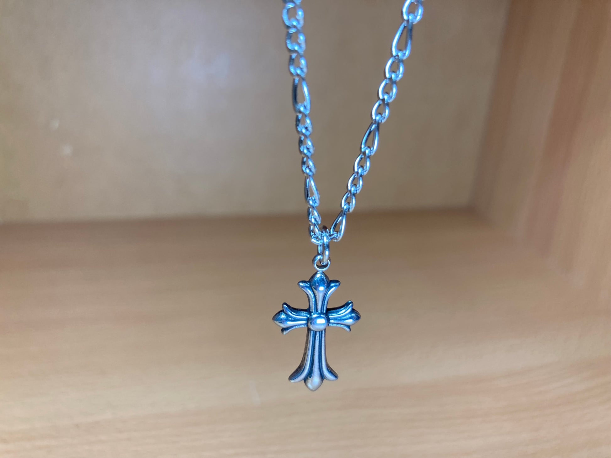 Tiny Treasures Seoul - Surgical Steel Small Gothic Cross Pendant Figaro Chain Necklace