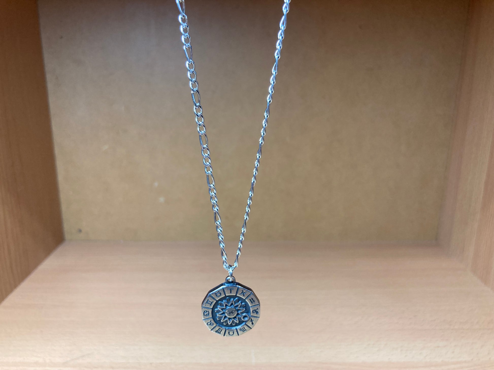 Tiny Treasures Seoul - Surgical Steel Zodiac Sun Pendant Figaro Chain Necklace