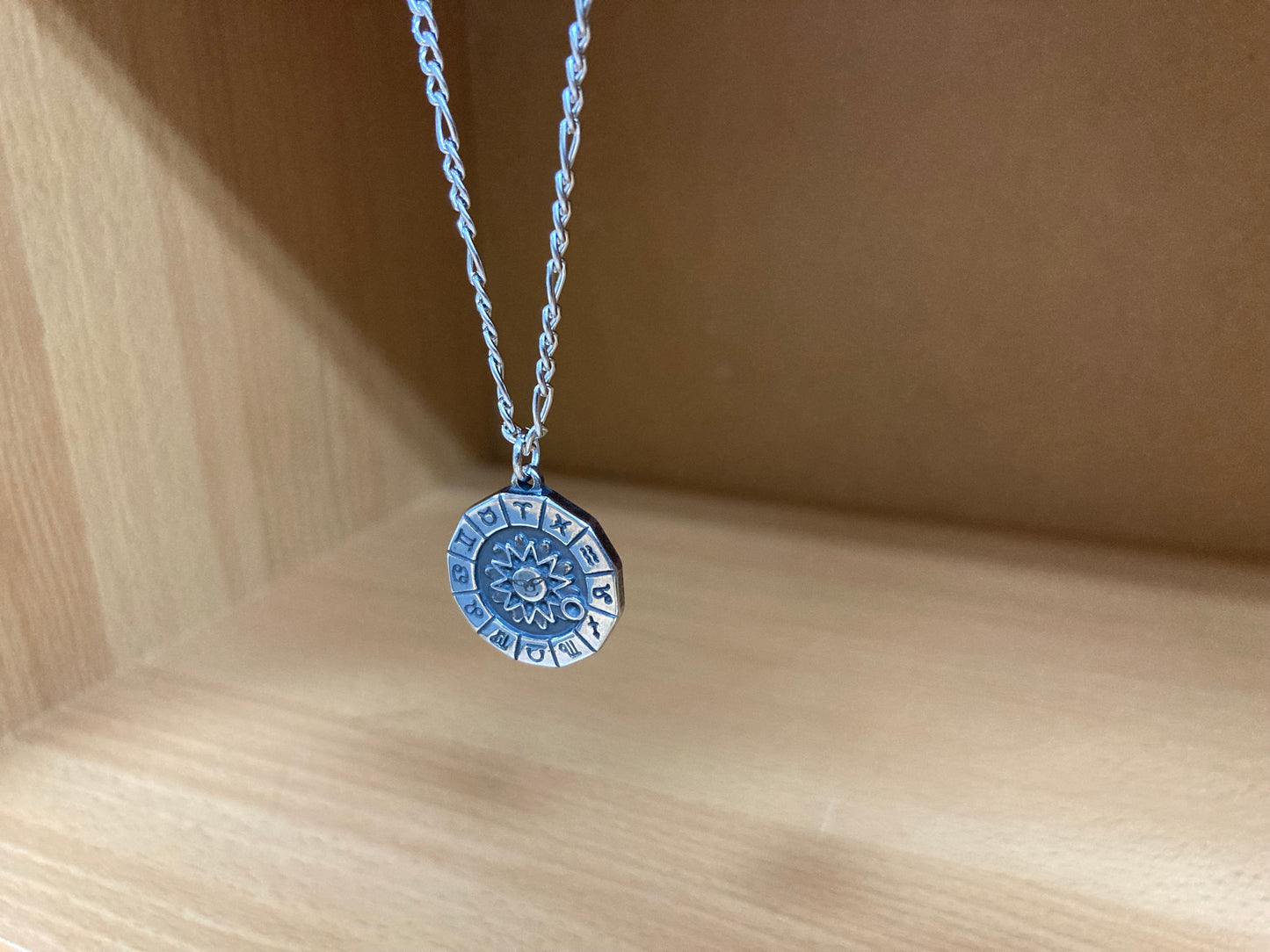Tiny Treasures Seoul - Surgical Steel Zodiac Sun Pendant Figaro Chain Necklace