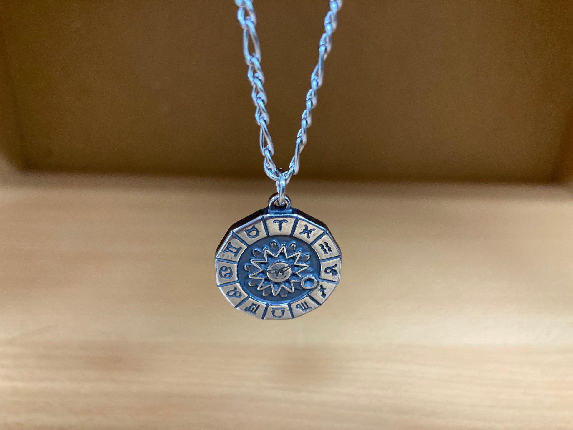 Tiny Treasures Seoul - Surgical Steel Zodiac Sun Pendant Figaro Chain Necklace
