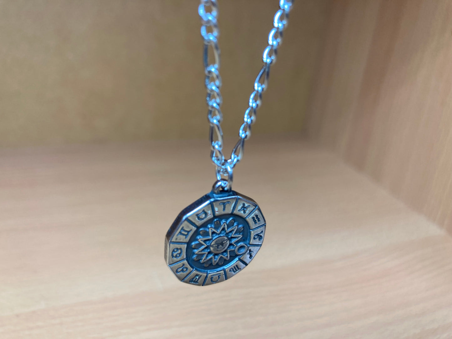 Tiny Treasures Seoul - Surgical Steel Zodiac Sun Pendant Figaro Chain Necklace