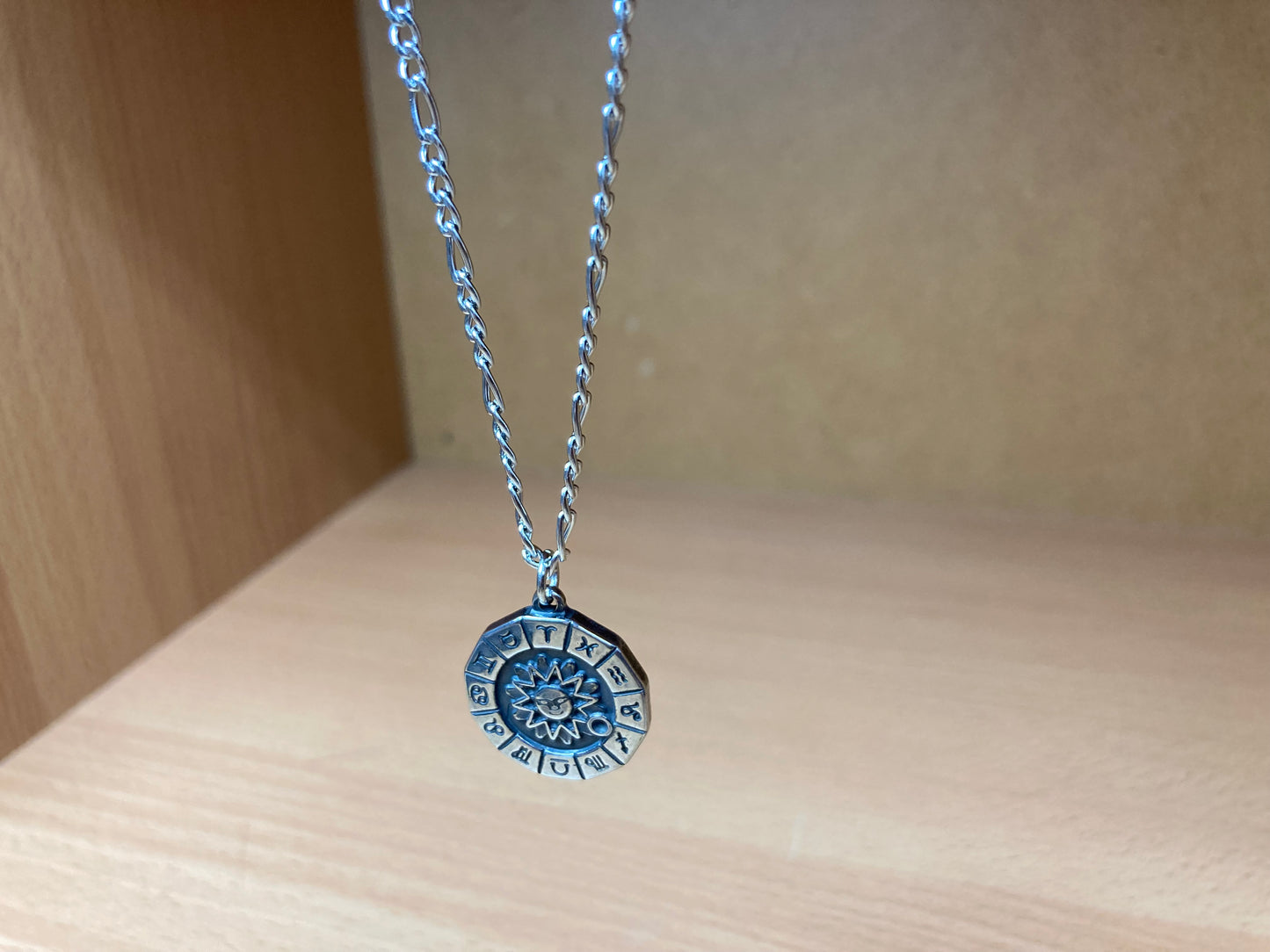 Tiny Treasures Seoul - Surgical Steel Zodiac Sun Pendant Figaro Chain Necklace