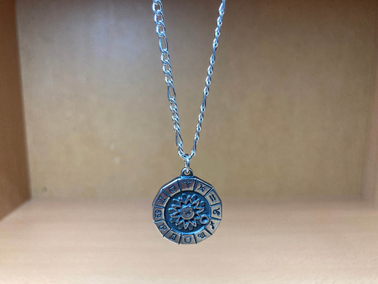 Tiny Treasures Seoul - Surgical Steel Zodiac Sun Pendant Figaro Chain Necklace