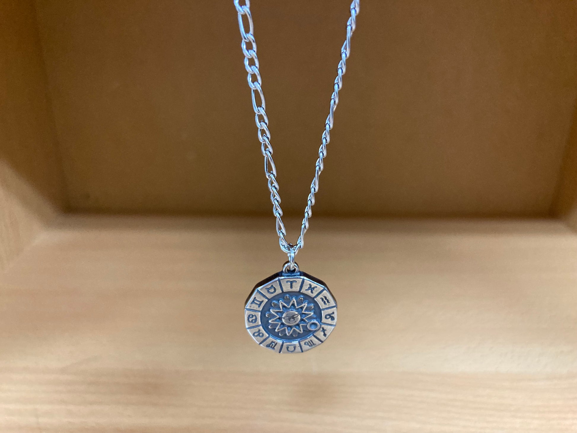 Tiny Treasures Seoul - Surgical Steel Zodiac Sun Pendant Figaro Chain Necklace