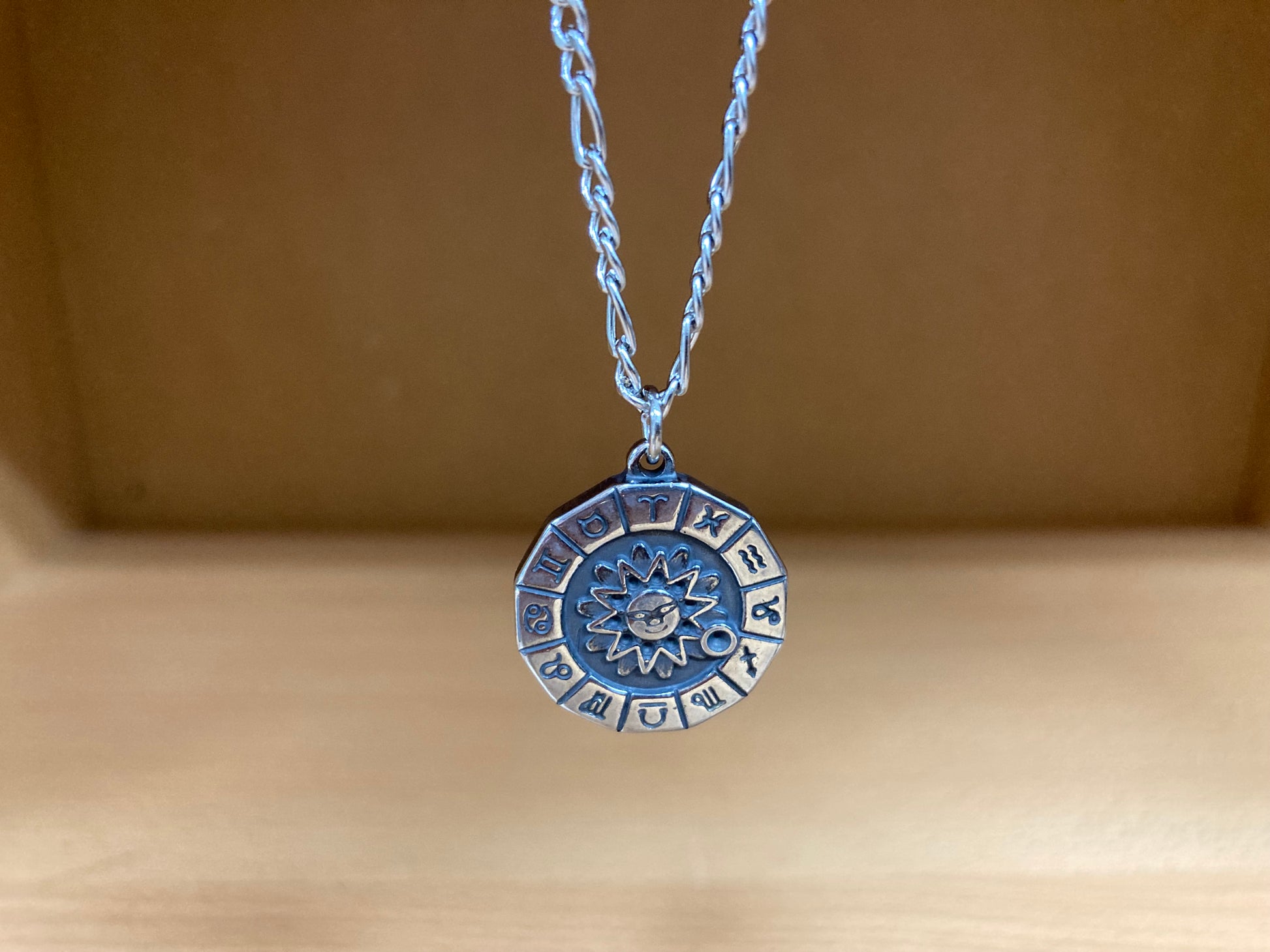 Tiny Treasures Seoul - Surgical Steel Zodiac Sun Pendant Figaro Chain Necklace