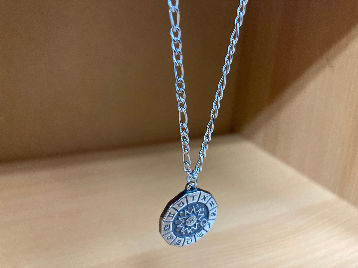 Tiny Treasures Seoul - Surgical Steel Zodiac Sun Pendant Figaro Chain Necklace