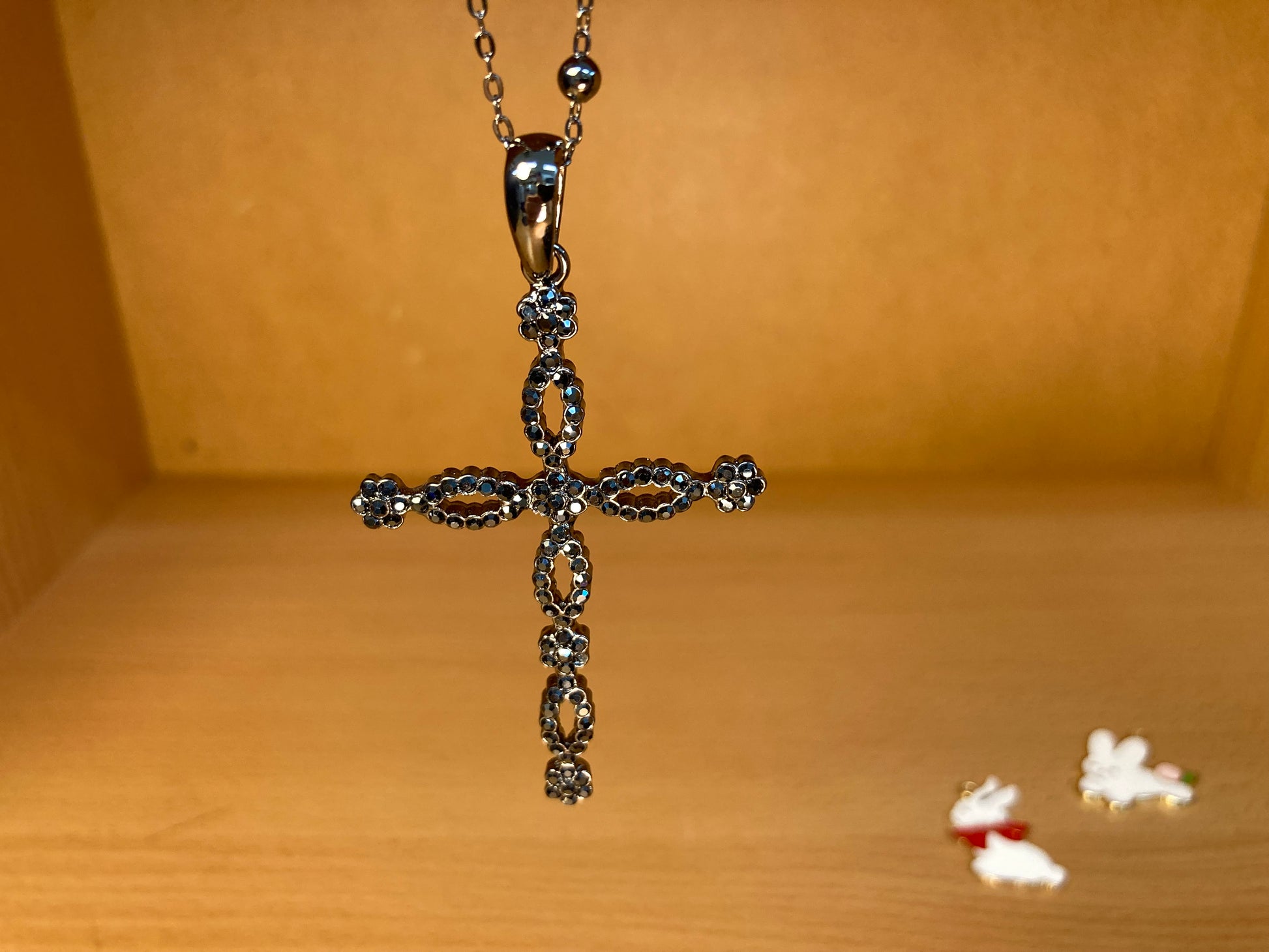 Tiny Treasures Seoul - Swarovski Hematite Crystal Cross Pendant Necklace