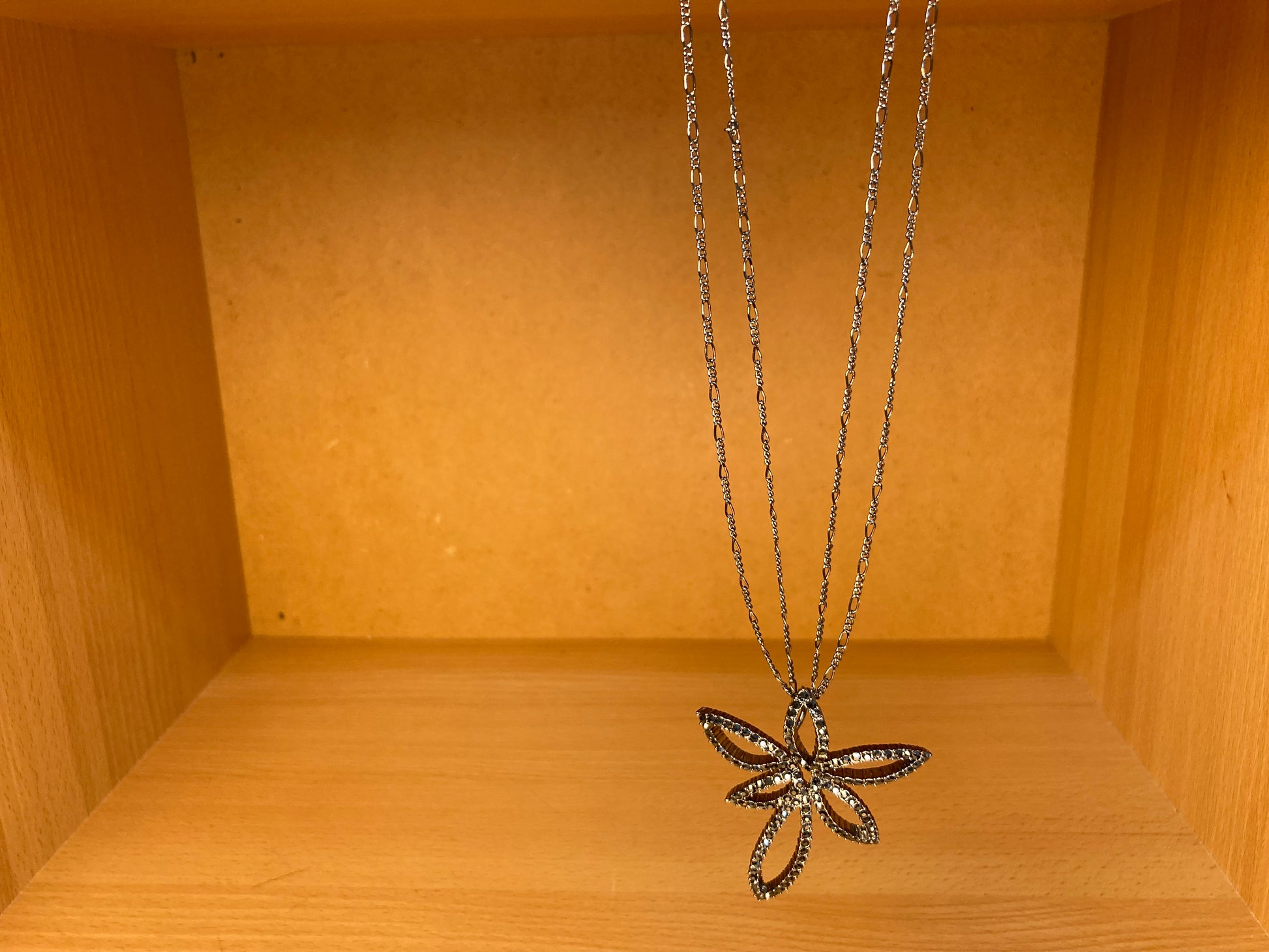 Tiny Treasures Seoul - Swarovski Hematite Crystal Double Chain Flower Pendant Necklace