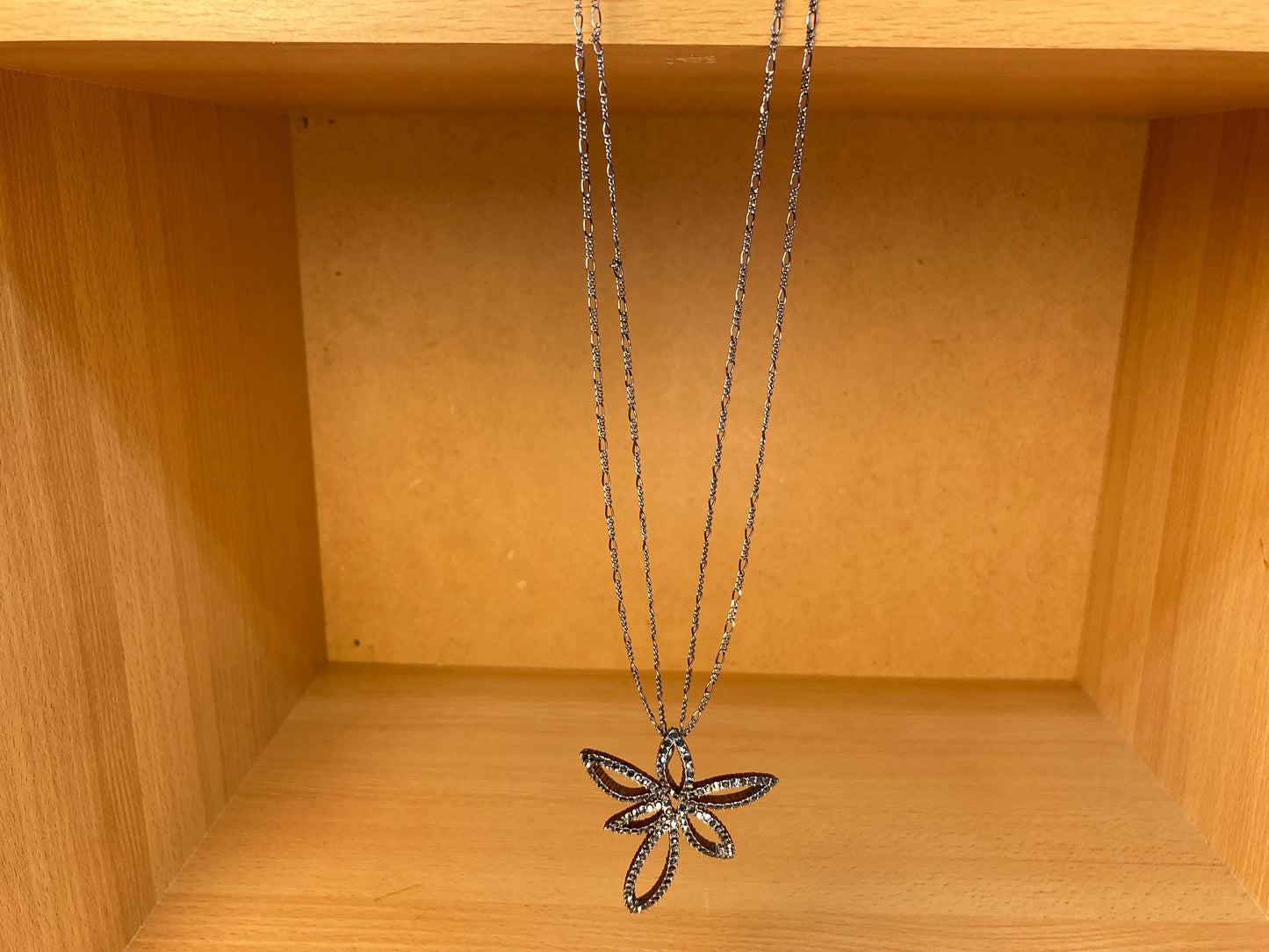 Tiny Treasures Seoul - Swarovski Hematite Crystal Double Chain Flower Pendant Necklace