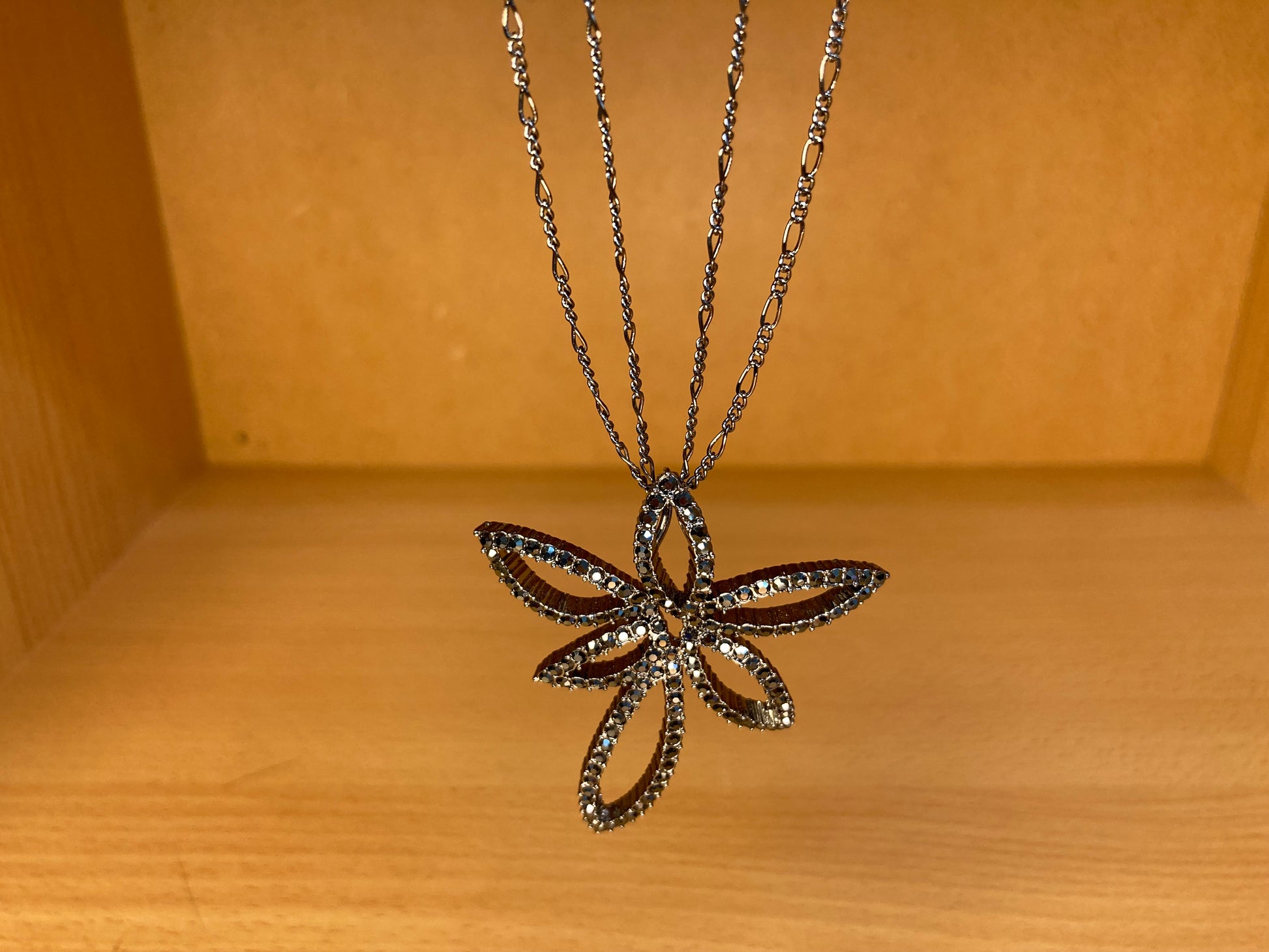 Tiny Treasures Seoul - Swarovski Hematite Crystal Double Chain Flower Pendant Necklace