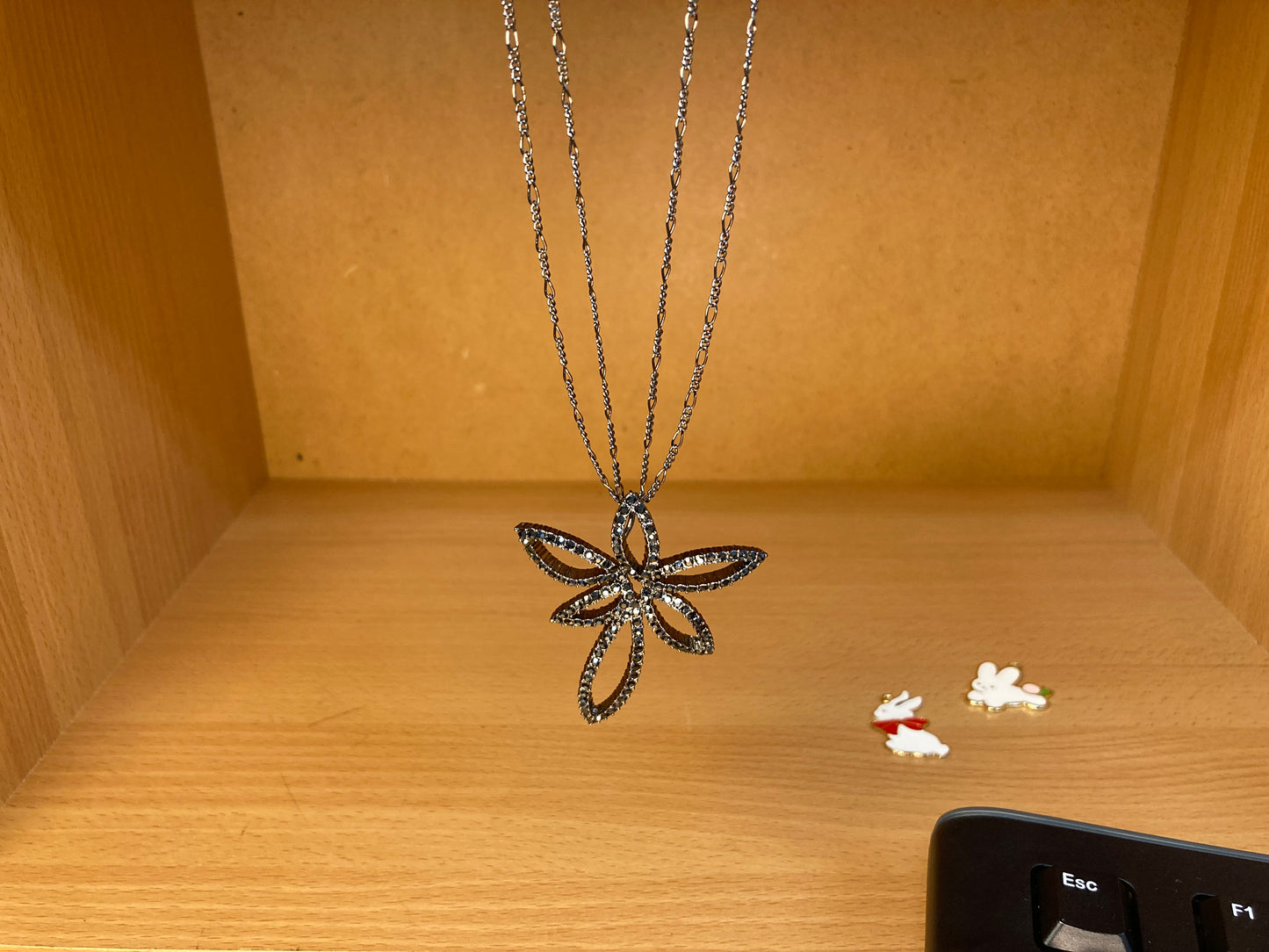 Tiny Treasures Seoul - Swarovski Hematite Crystal Double Chain Flower Pendant Necklace