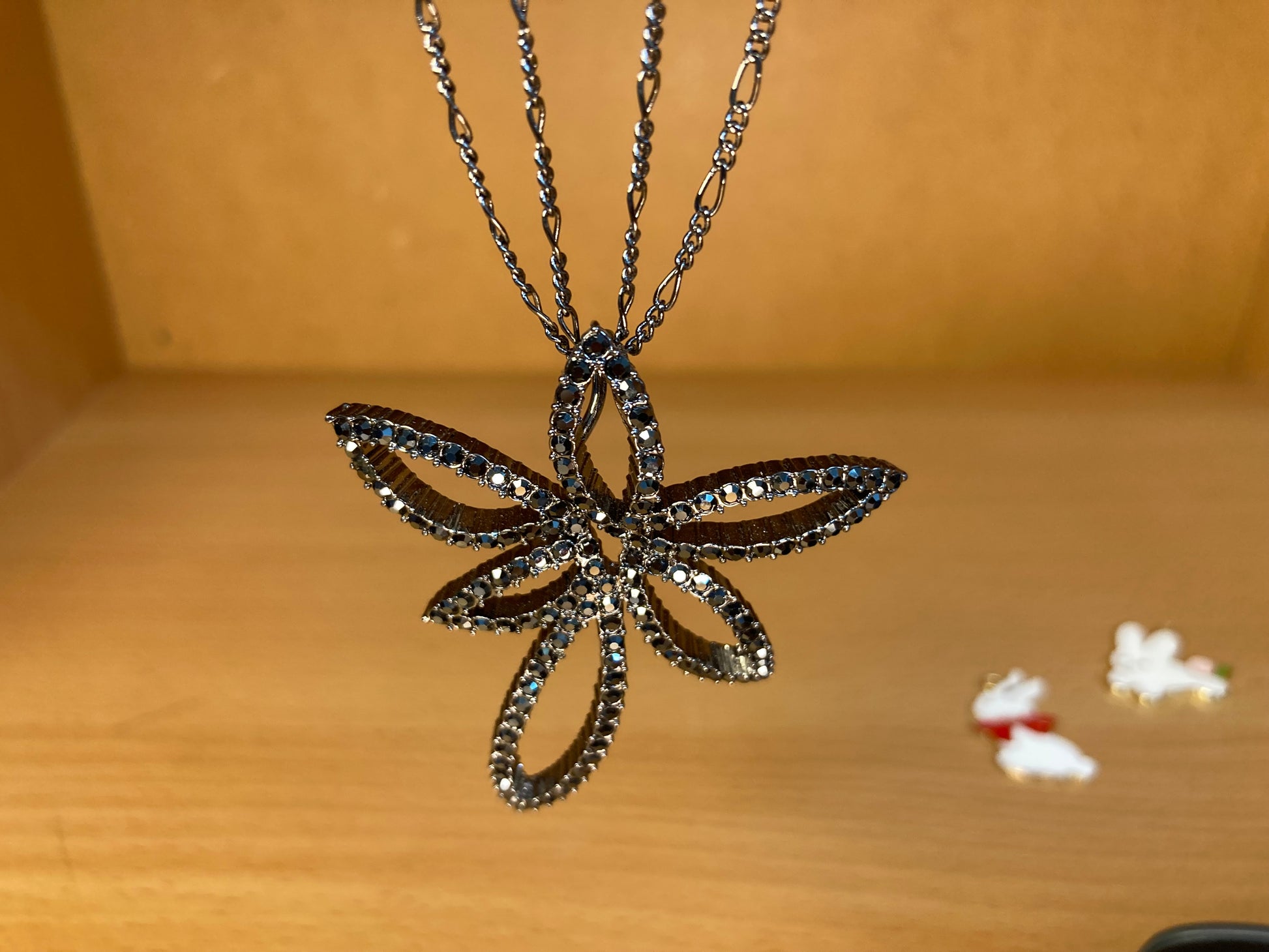 Tiny Treasures Seoul - Swarovski Hematite Crystal Double Chain Flower Pendant Necklace