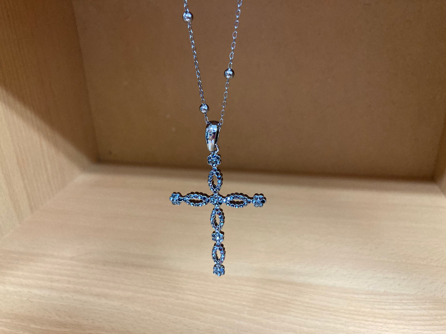 Tiny Treasures Seoul - Swarovski Hematite Crystal Cross Pendant Necklace Front View