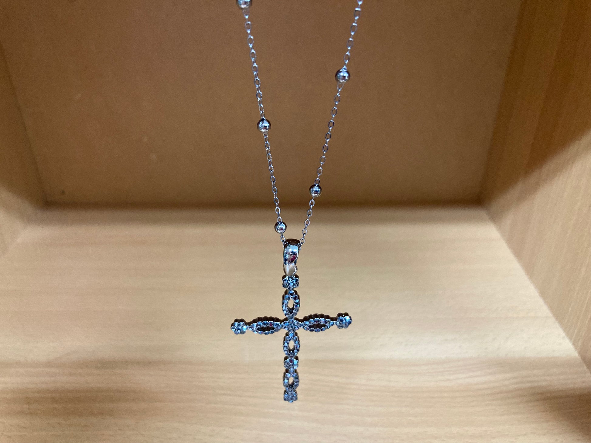 Tiny Treasures Seoul - Swarovski Hematite Crystal Cross Pendant Necklace Front View 2