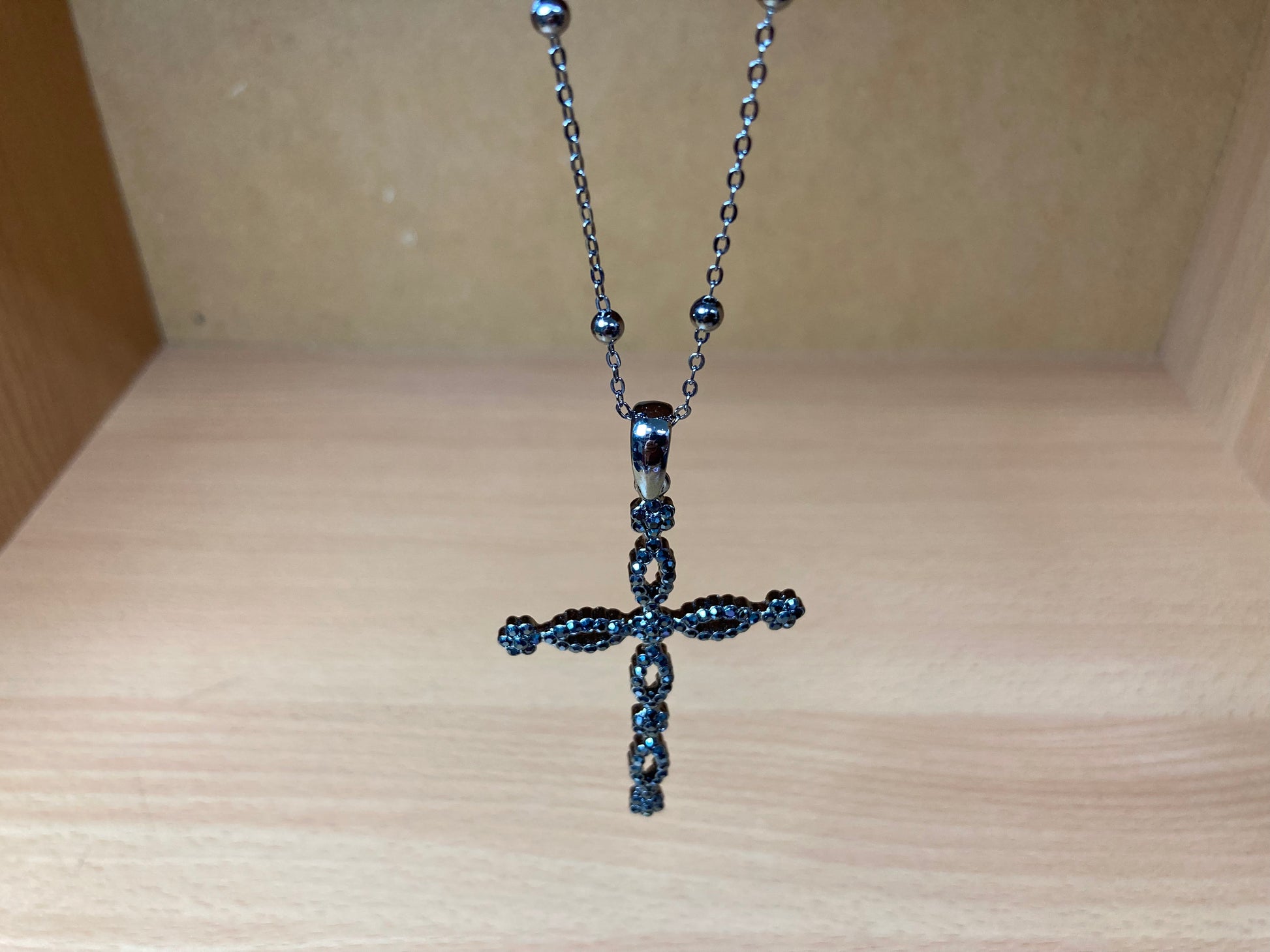 Tiny Treasures Seoul - Swarovski Hematite Crystal Cross Pendant Necklace Front View 3