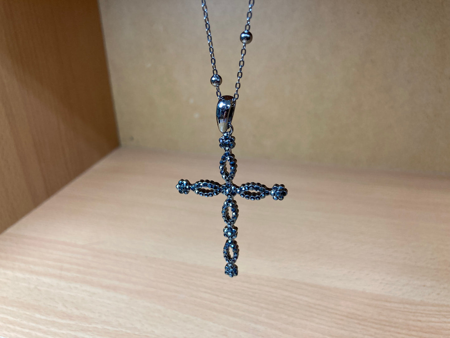 Tiny Treasures Seoul - Swarovski Hematite Crystal Cross Pendant Necklace Front View 4