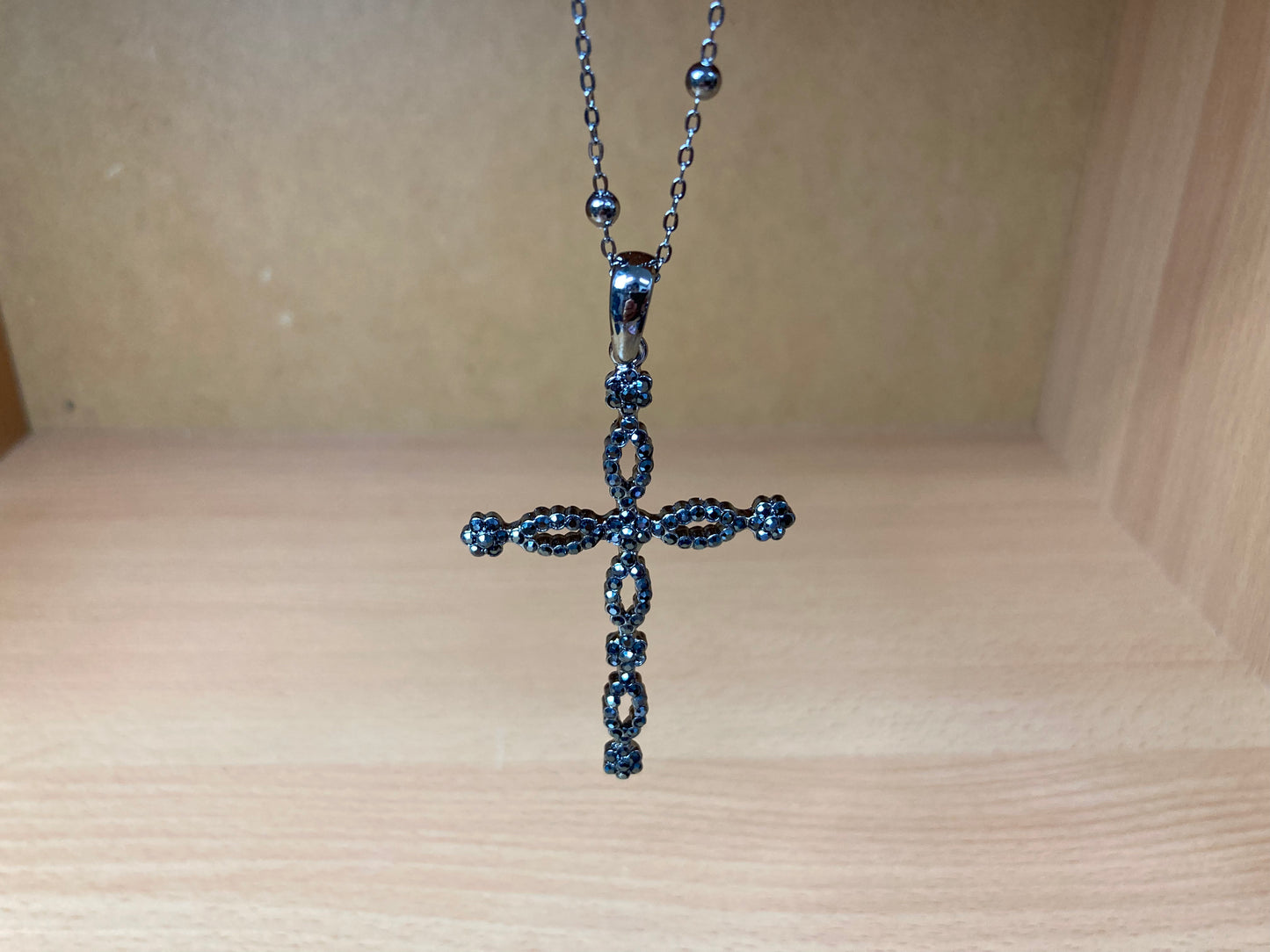 Tiny Treasures Seoul - Swarovski Hematite Crystal Cross Pendant Necklace Front View 5