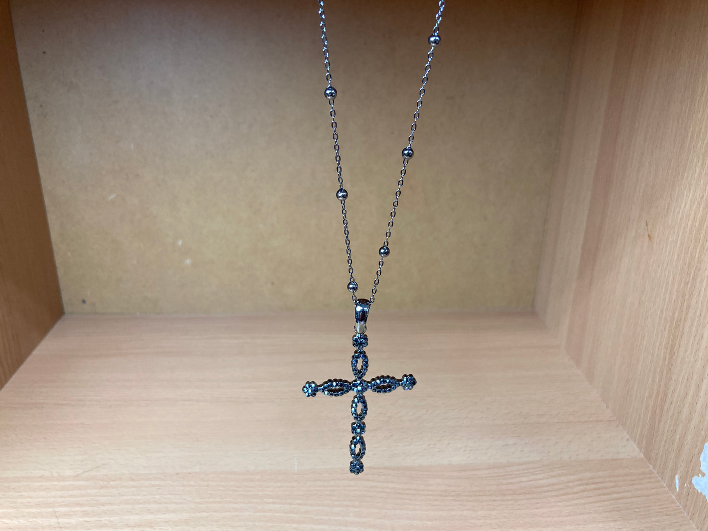 Tiny Treasures Seoul - Swarovski Hematite Crystal Cross Pendant Necklace Front View 6