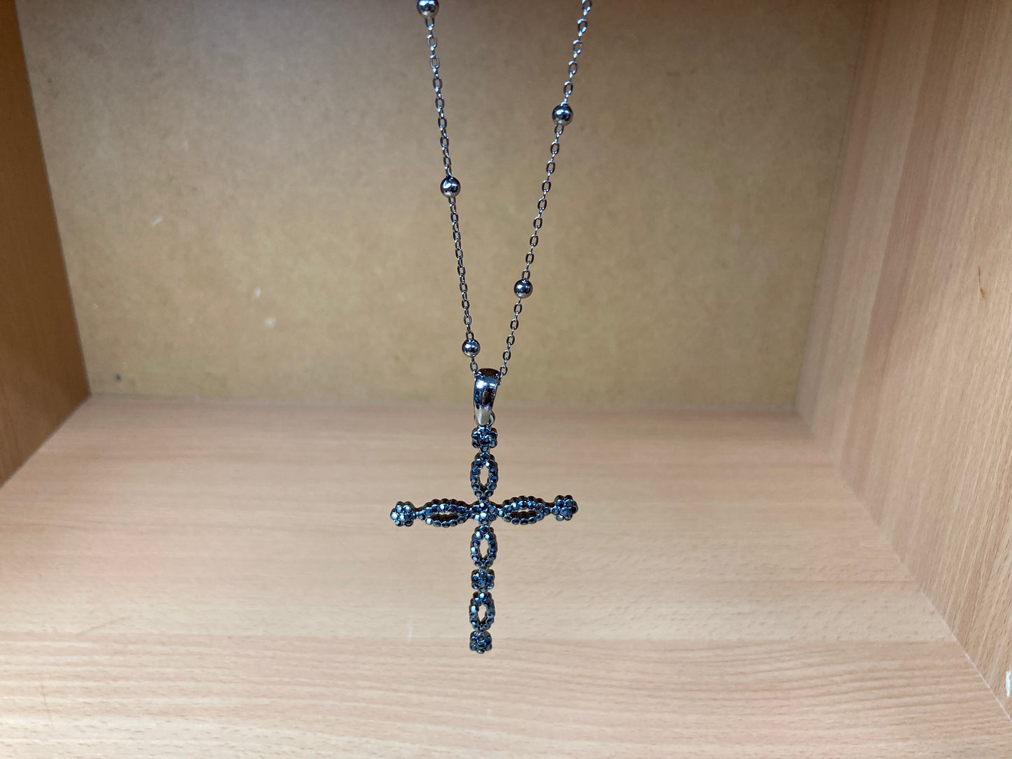 Tiny Treasures Seoul - Swarovski Hematite Crystal Cross Pendant Necklace Front View 8